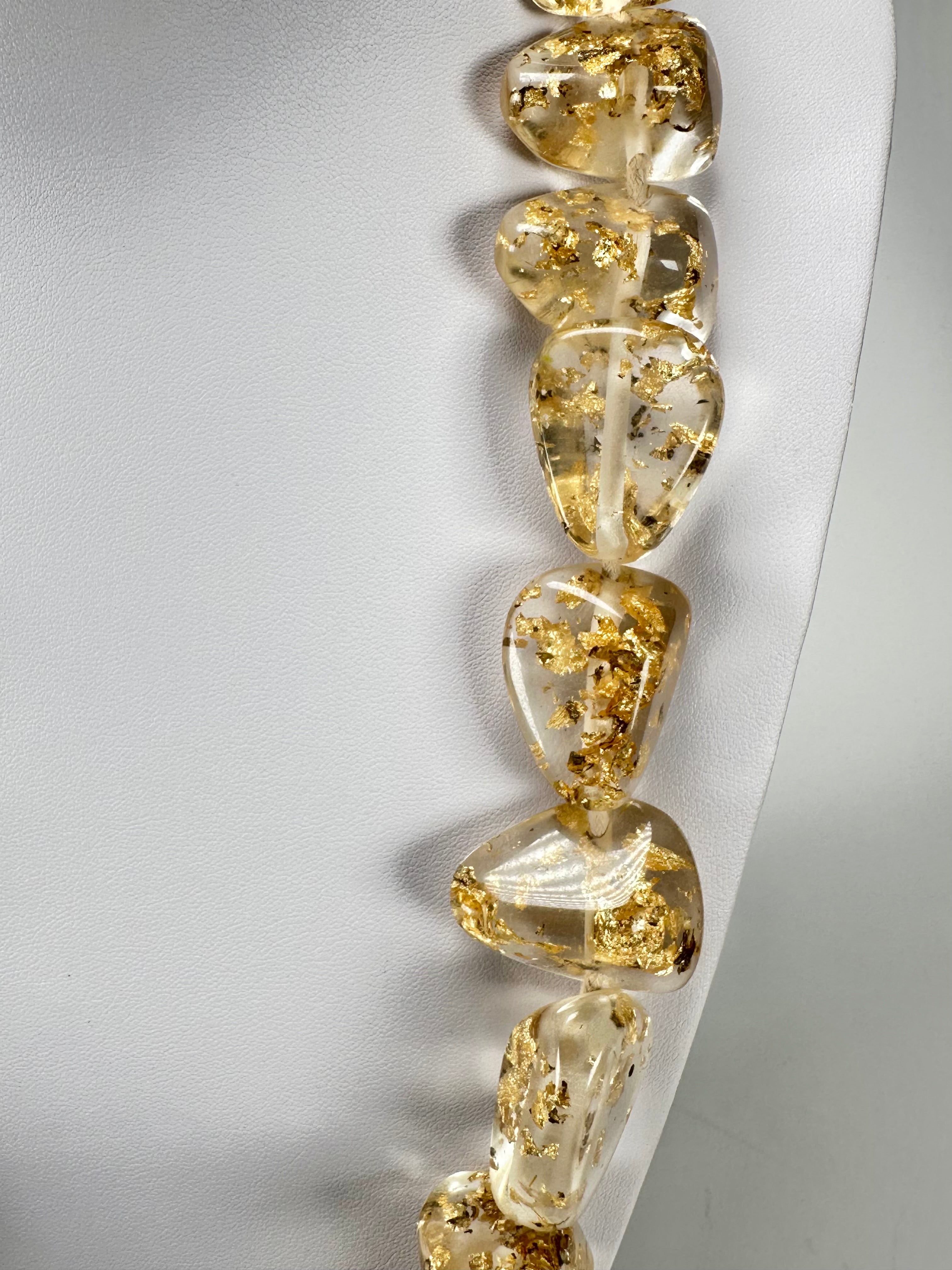 Jackie Brazil "Diamonds" Gold Flakes Flintstone Bone 80cm Necklace ( N0080 )
