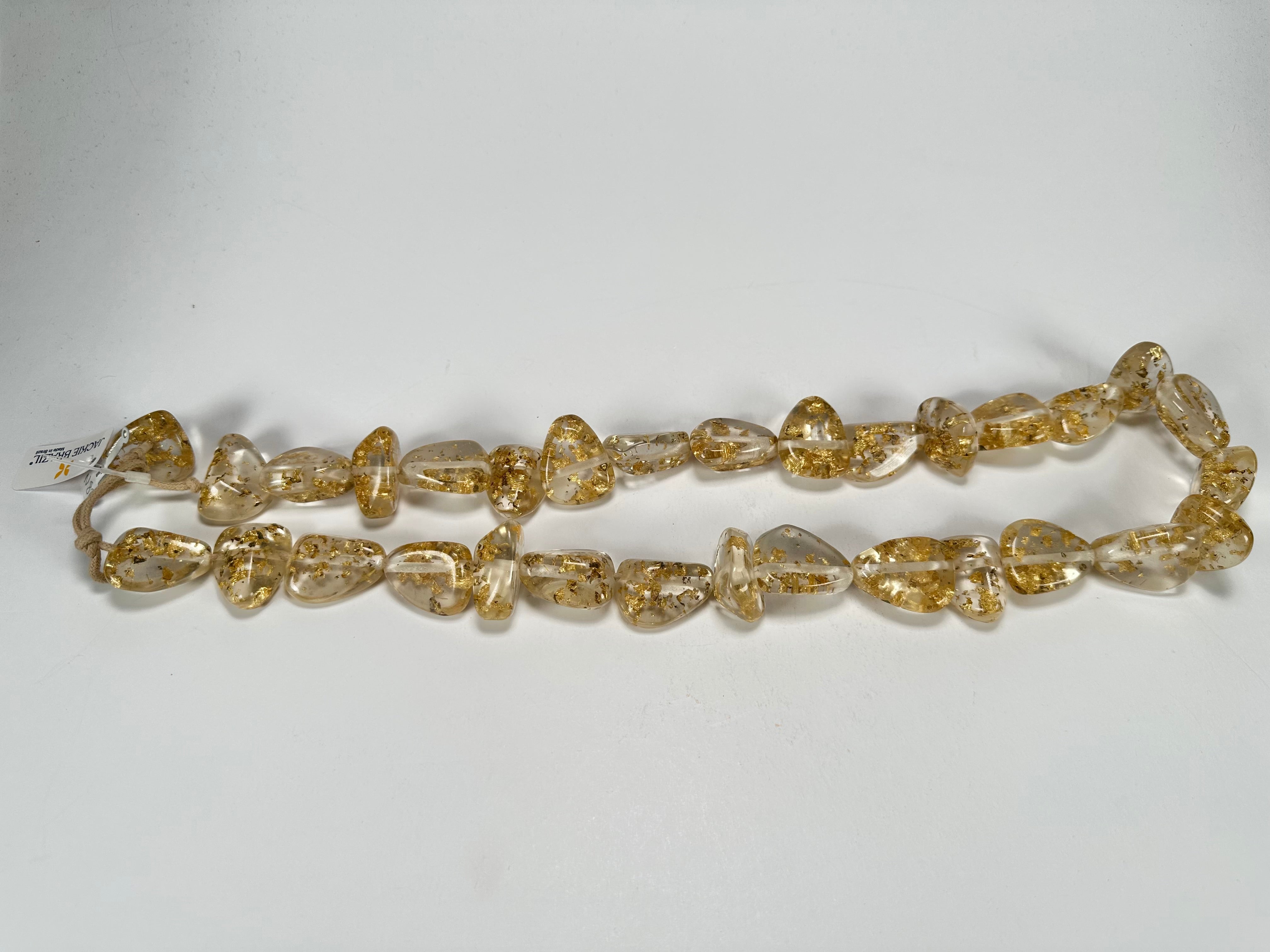 Jackie Brazil "Diamonds" Gold Flakes Flintstone Bone 80cm Necklace ( N0080 )
