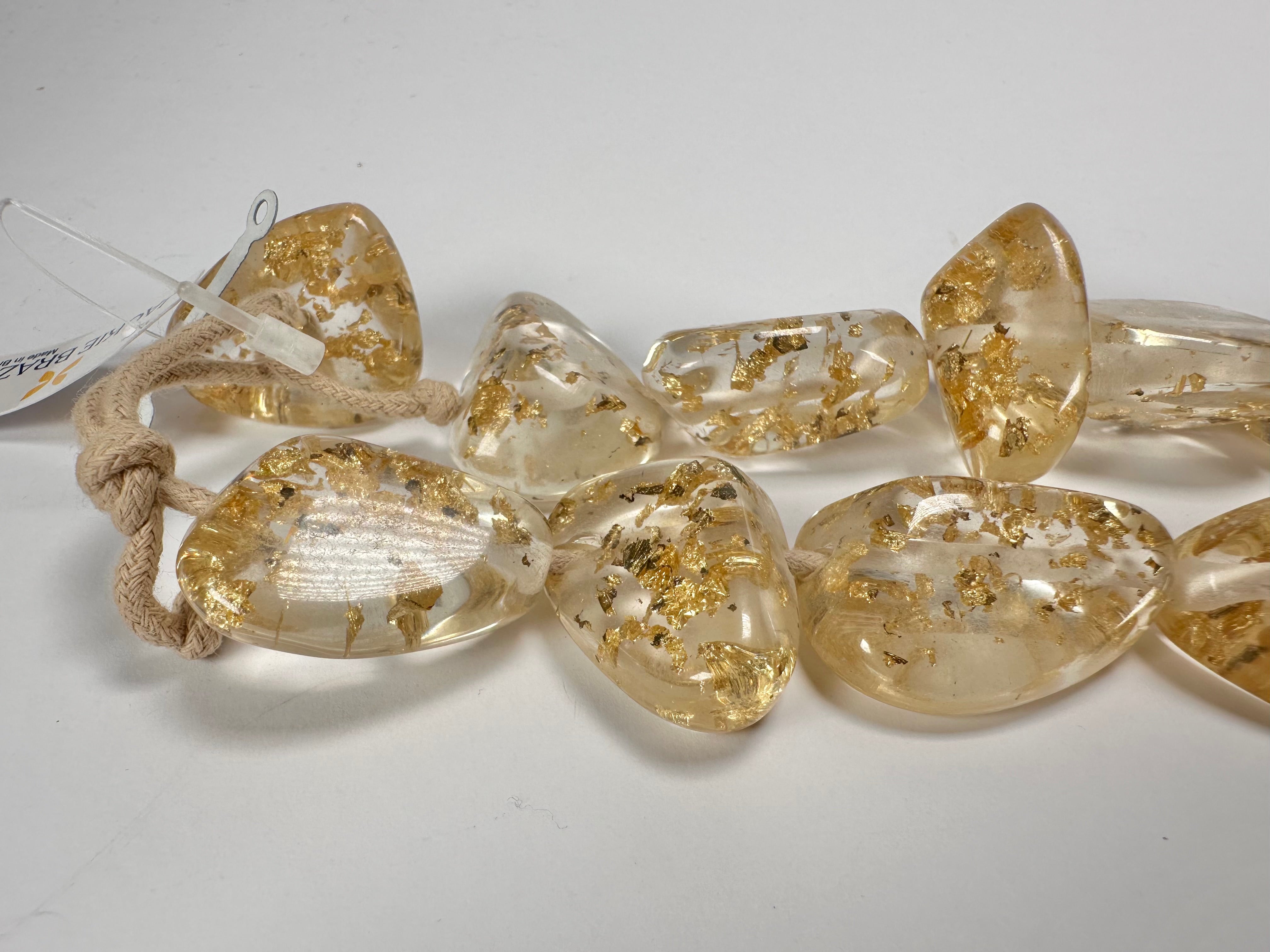 Jackie Brazil "Diamonds" Gold Flakes Flintstone Bone 80cm Necklace ( N0080 )