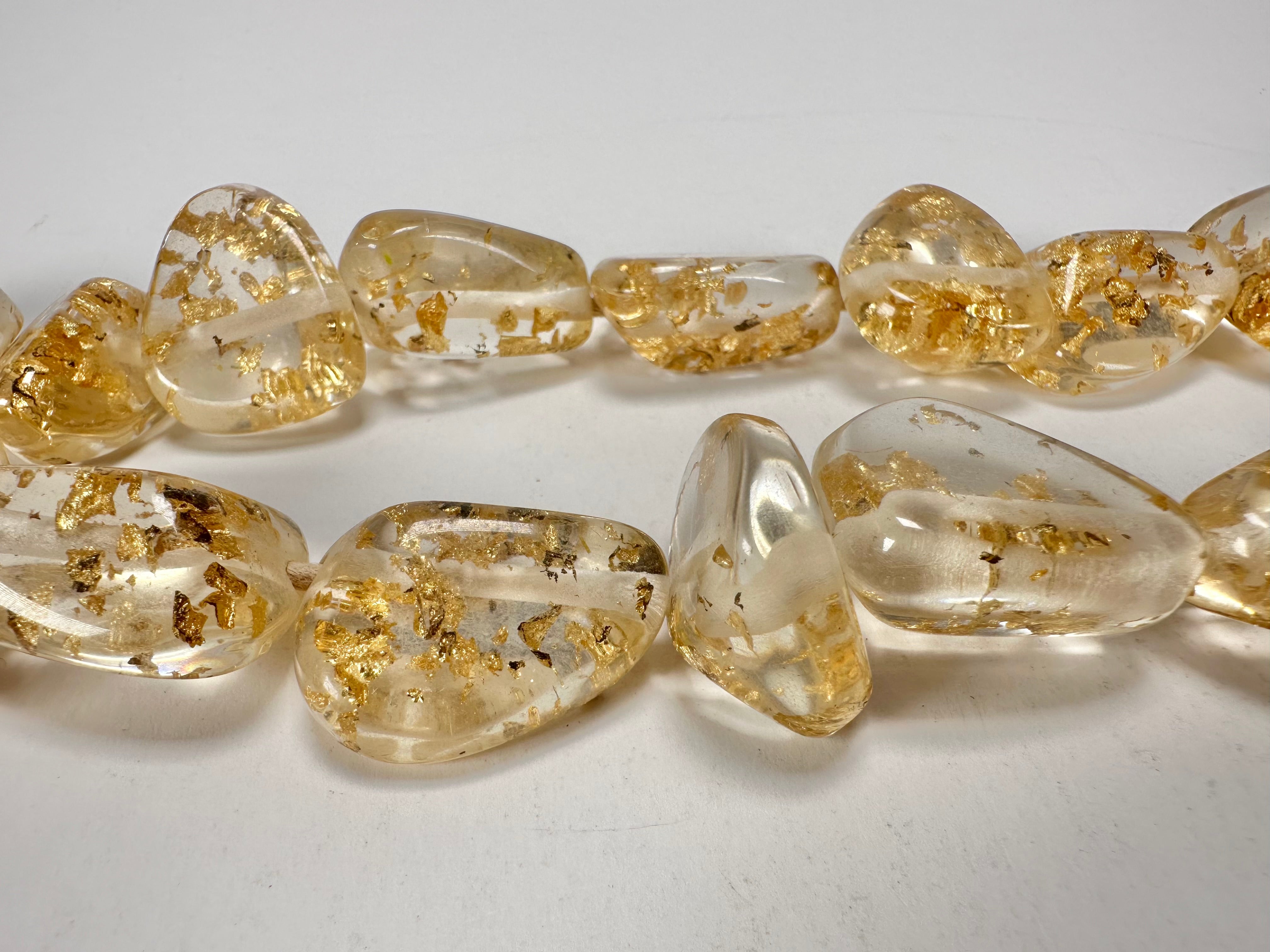 Jackie Brazil "Diamonds" Gold Flakes Flintstone Bone 80cm Necklace ( N0080 )