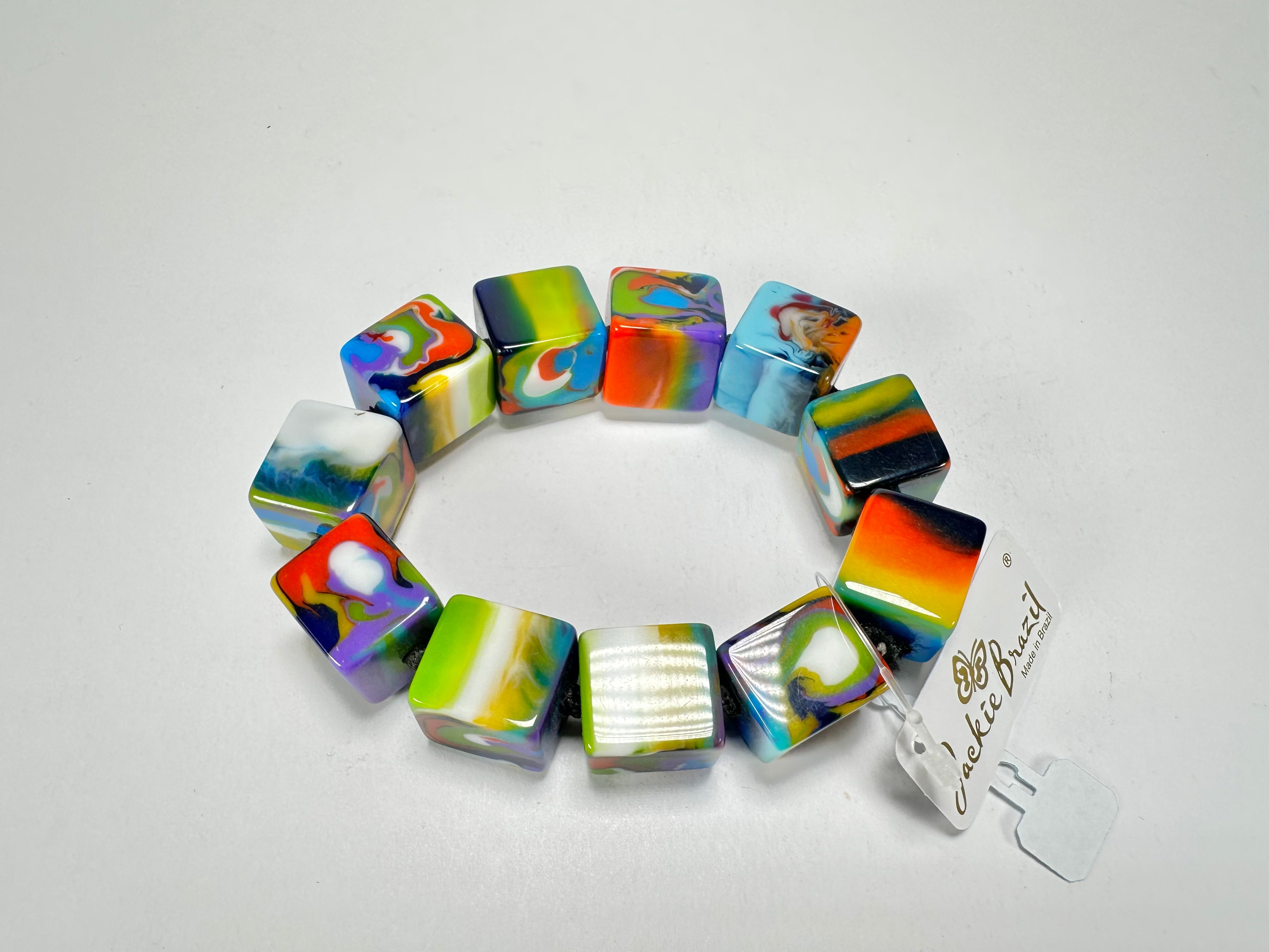 Jackie Brazil "Kandinsky" Liquorice Small Cubes Bracelet ( B0224 )