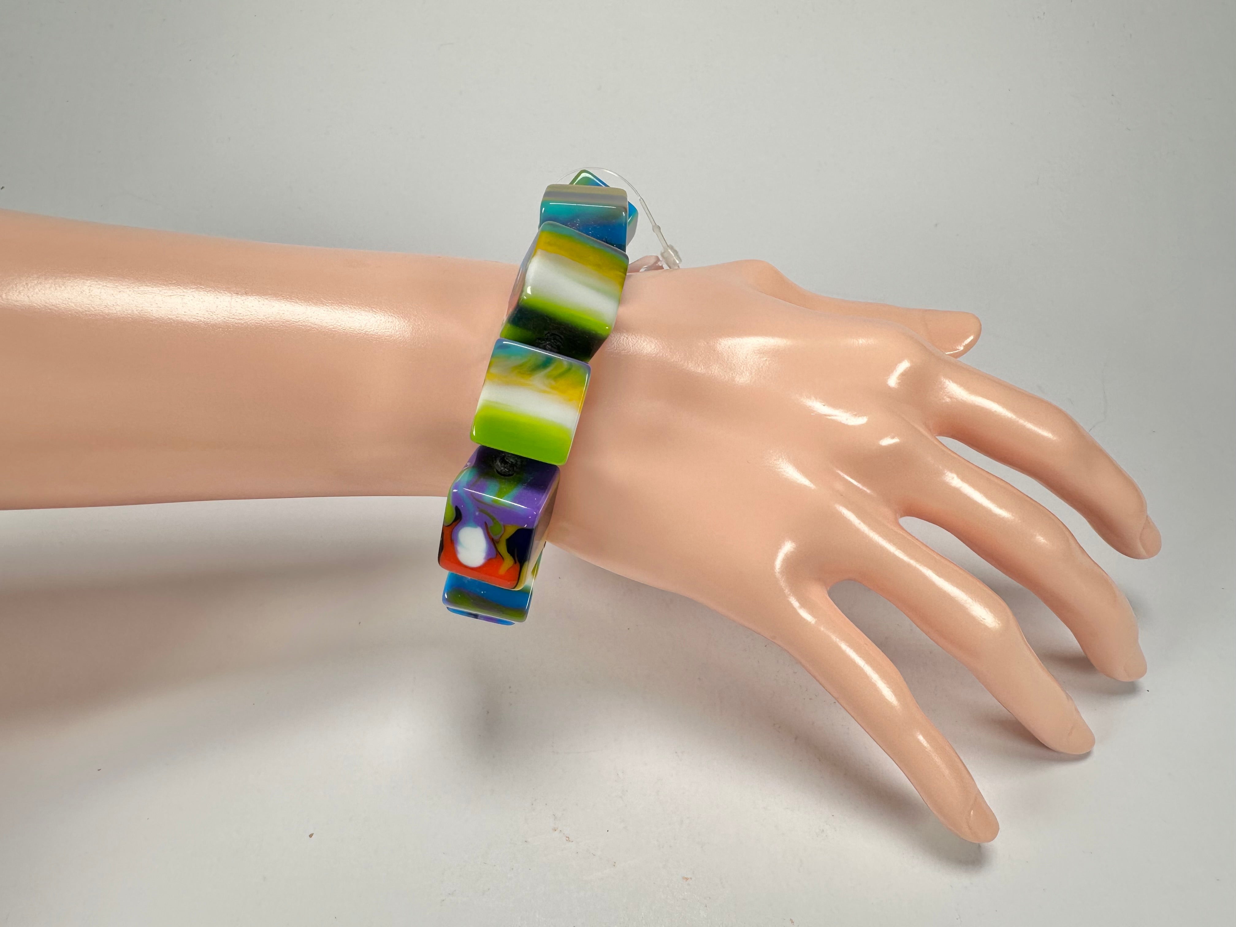 Jackie Brazil "Kandinsky" Liquorice Small Cubes Bracelet ( B0224 )