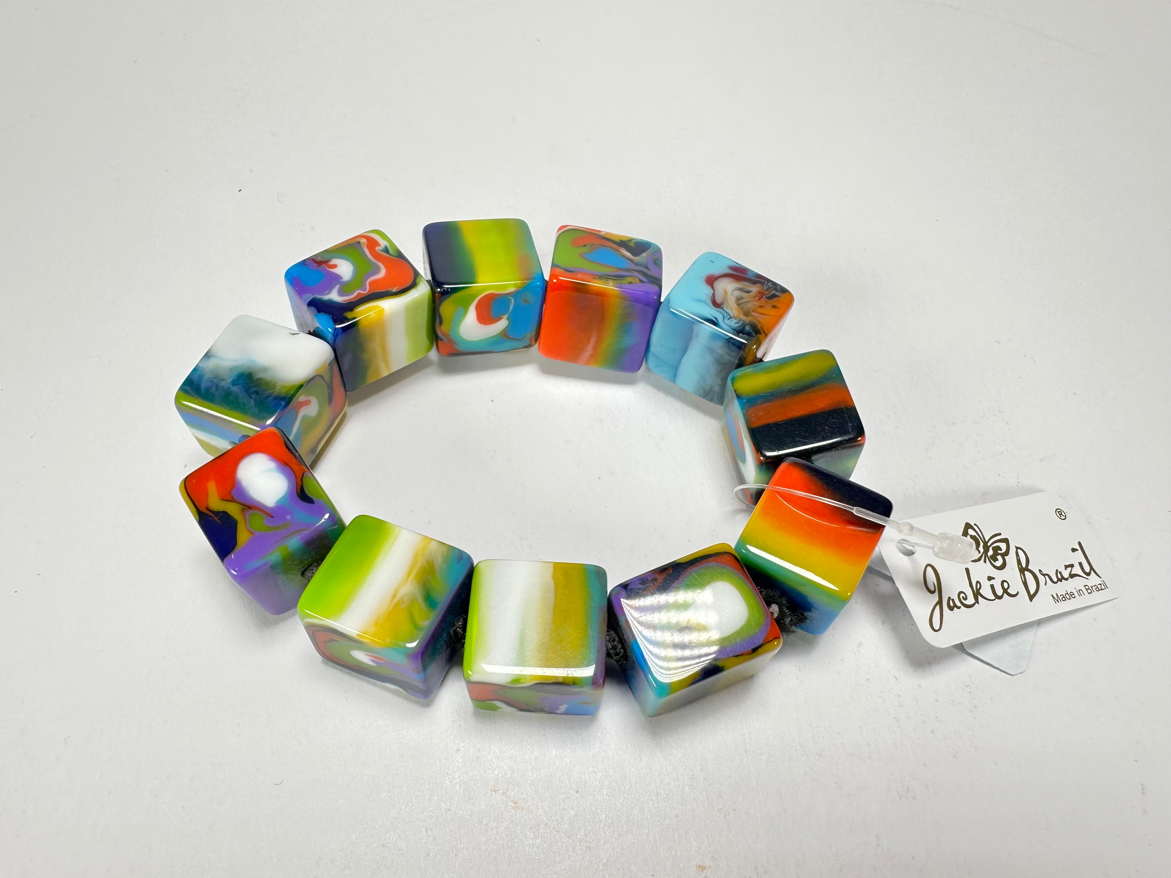 Jackie Brazil "Kandinsky" Liquorice Small Cubes Bracelet ( B0224 )