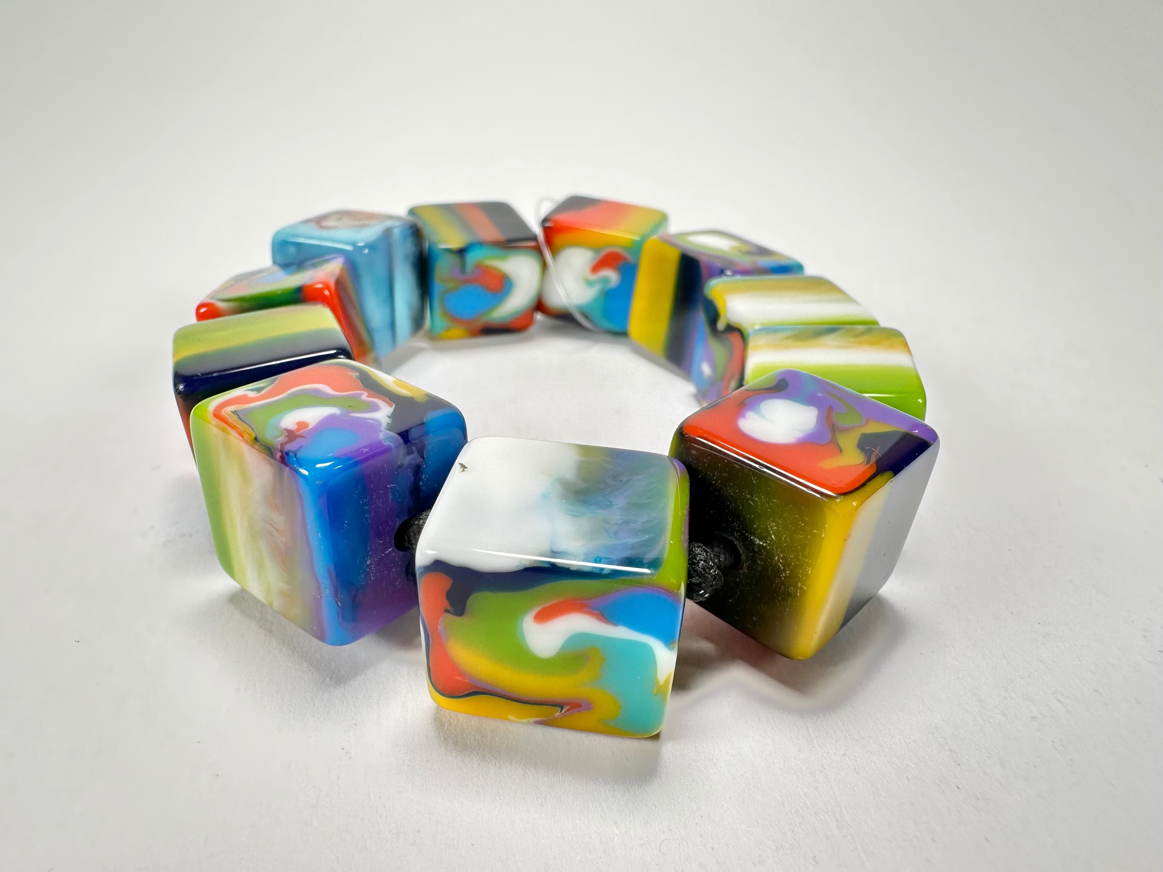 Jackie Brazil "Kandinsky" Liquorice Small Cubes Bracelet ( B0224 )