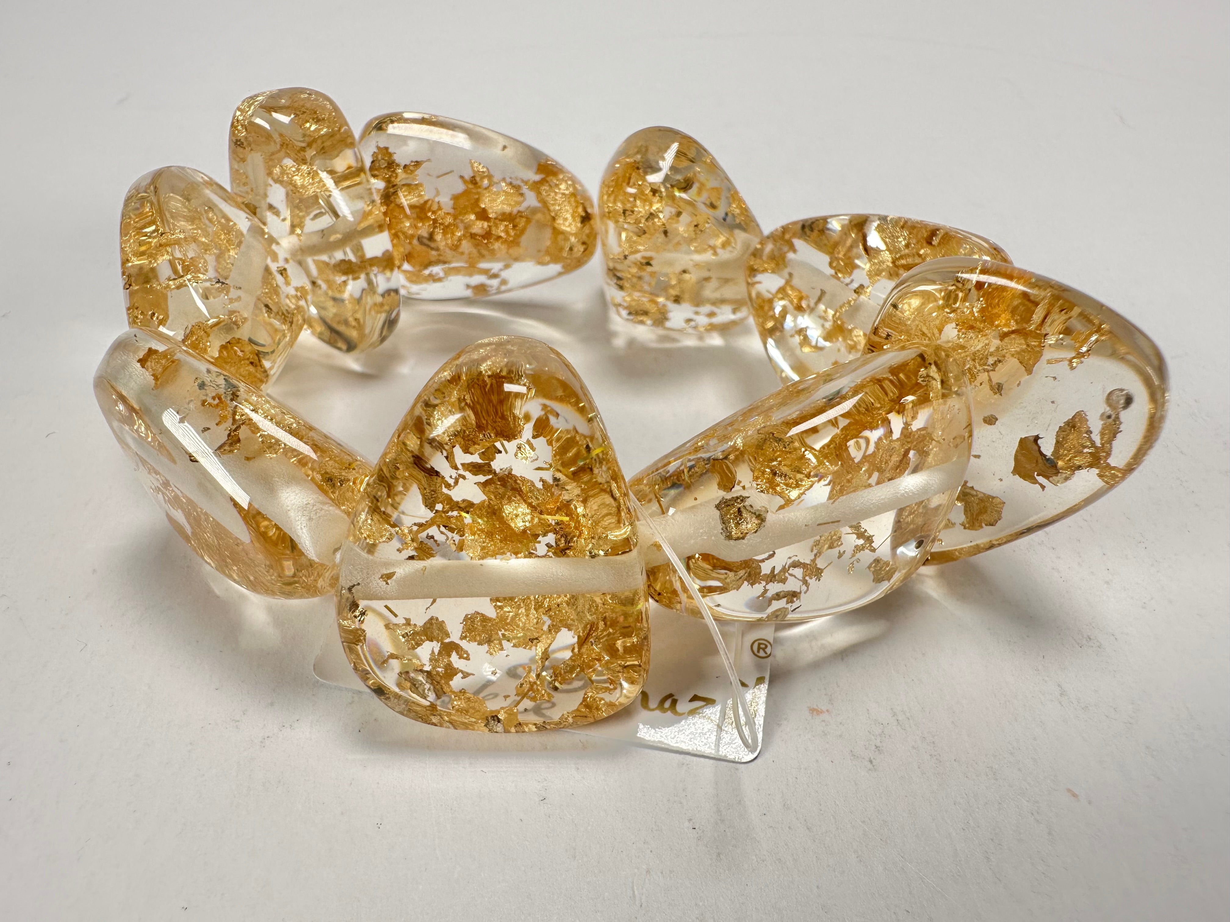 Jackie Brazil "Diamonds" Gold Flakes Flintstone Bone Bracelet ( B0211 )