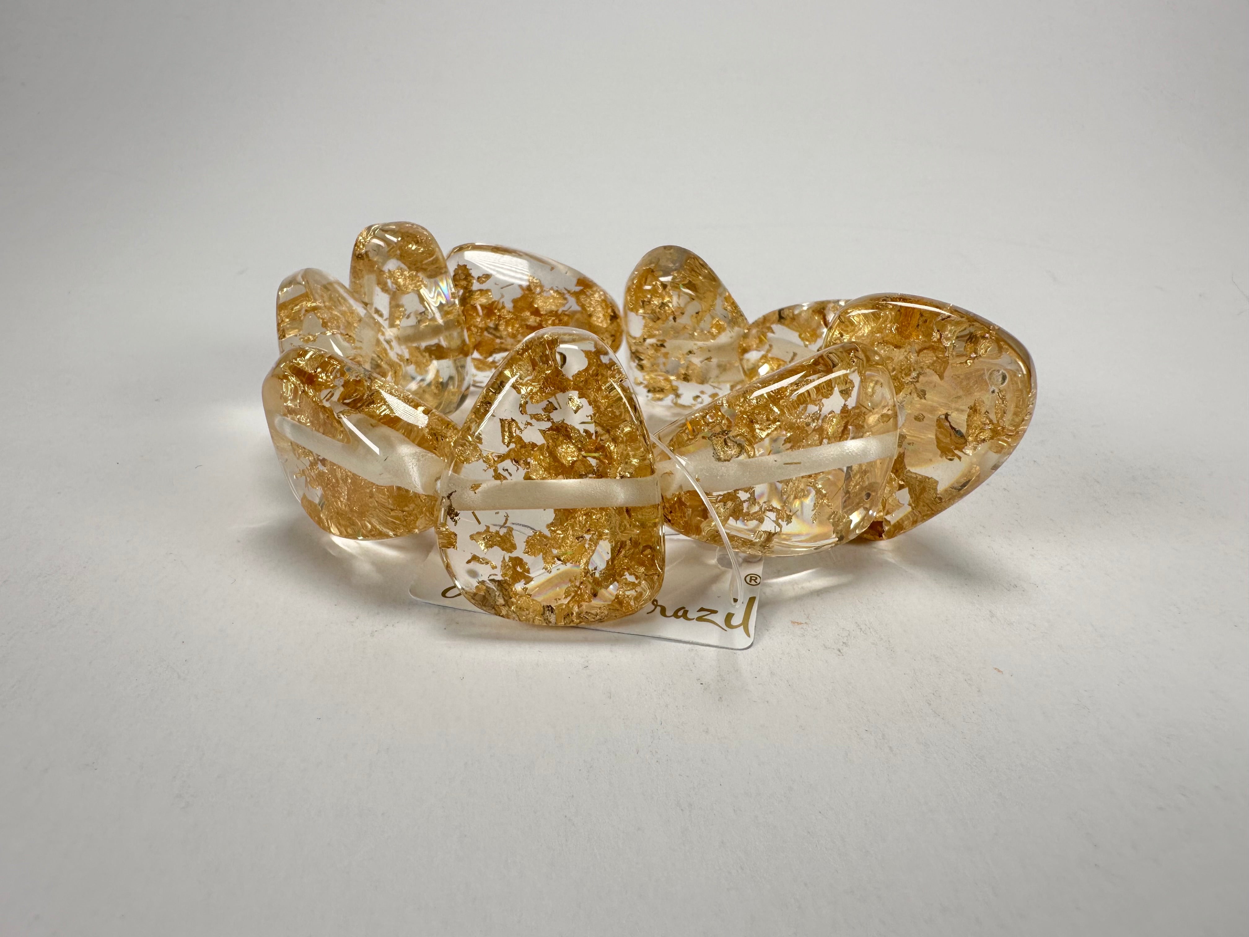Jackie Brazil "Diamonds" Gold Flakes Flintstone Bone Bracelet ( B0211 )