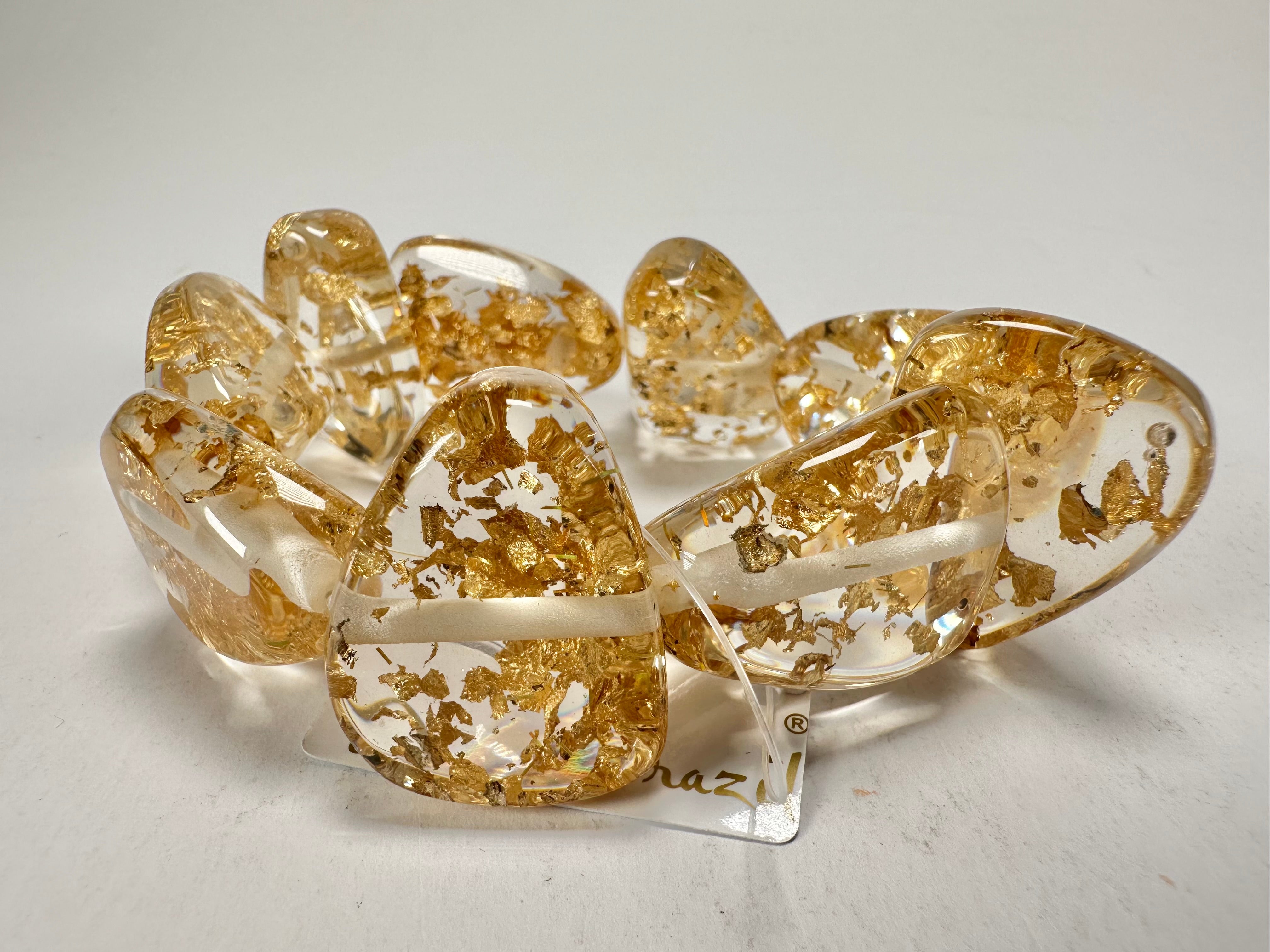 Jackie Brazil "Diamonds" Gold Flakes Flintstone Bone Bracelet ( B0211 )
