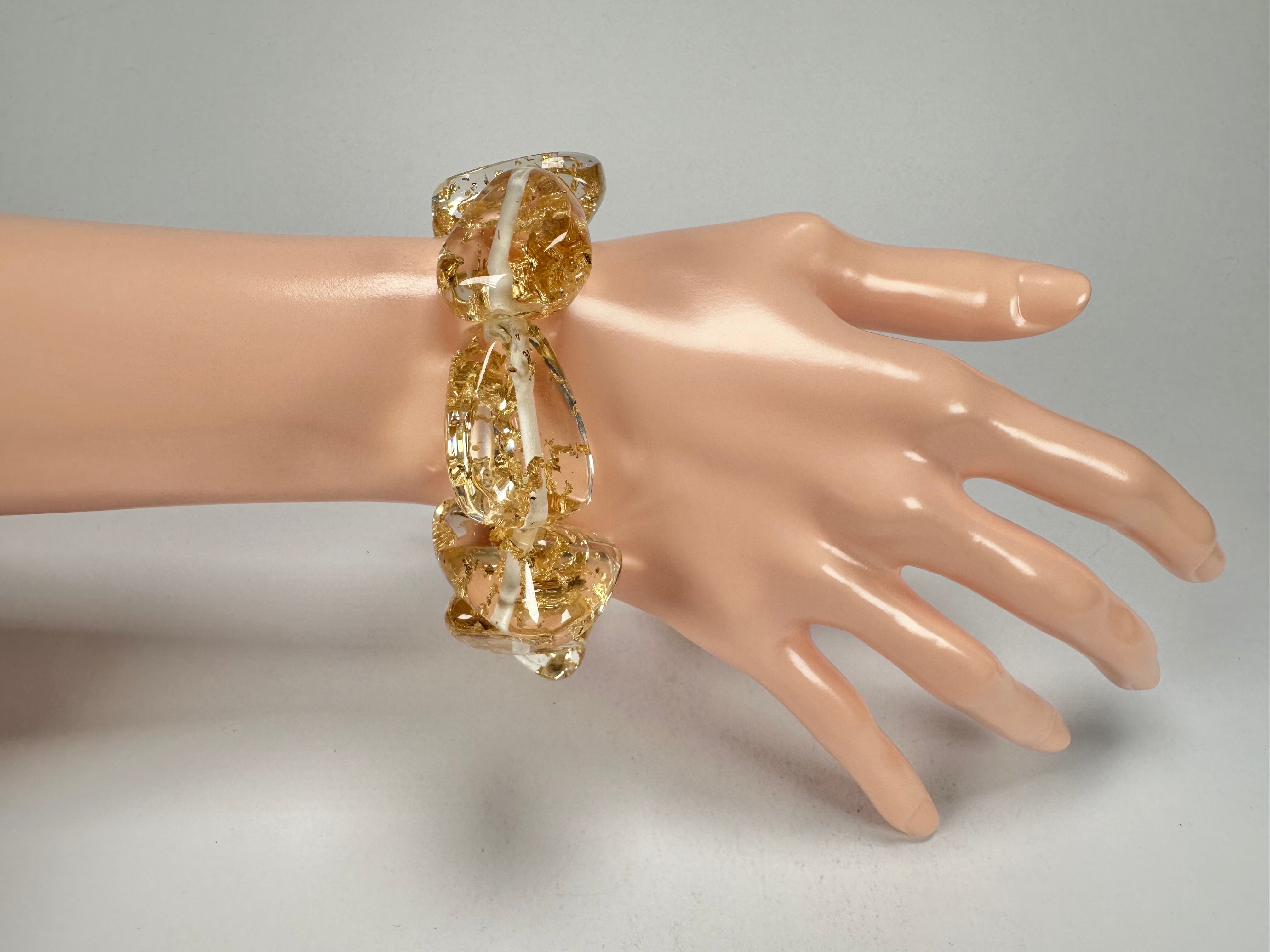 Jackie Brazil "Diamonds" Gold Flakes Flintstone Bone Bracelet ( B0211 )