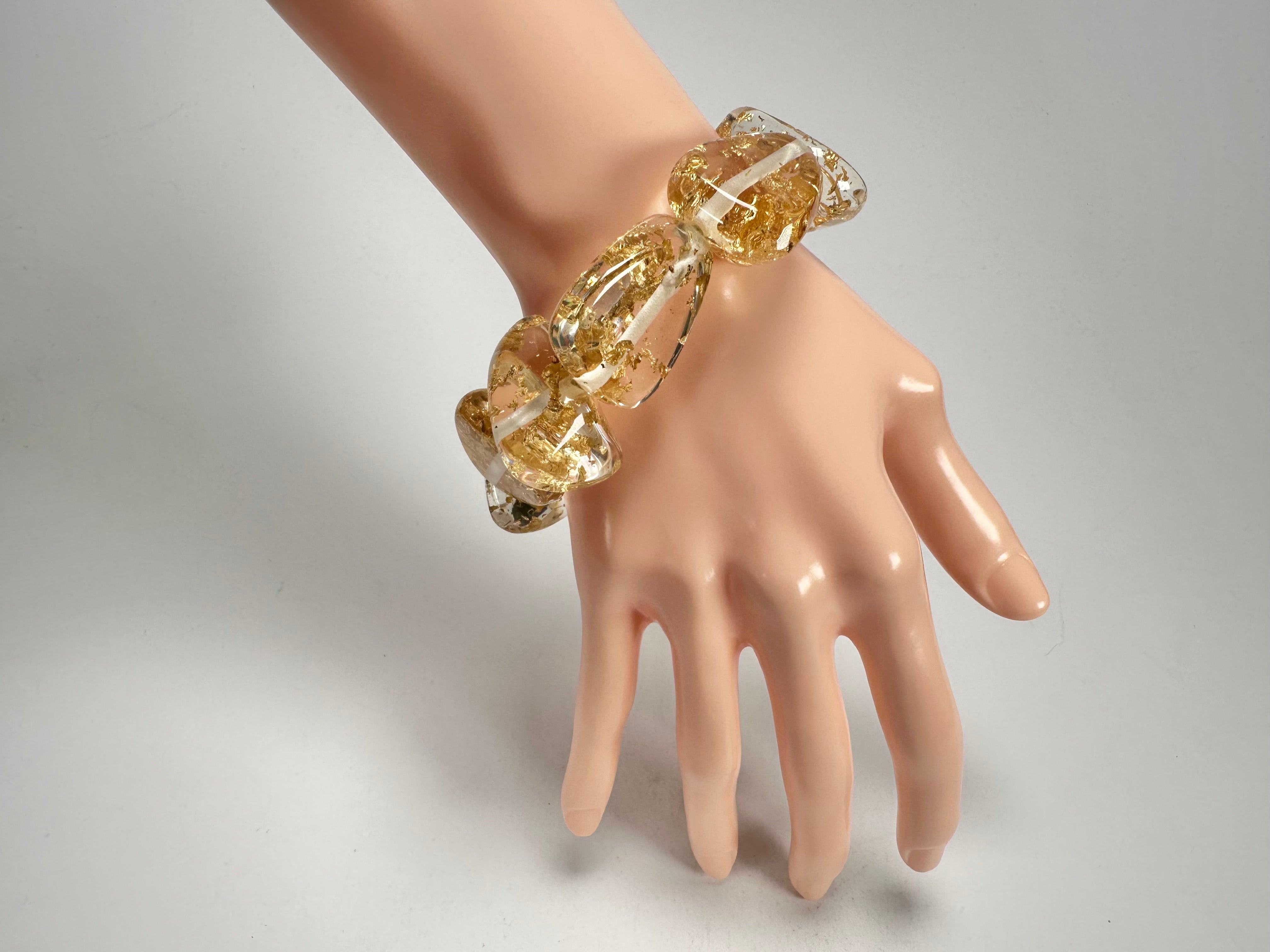 Jackie Brazil "Diamonds" Gold Flakes Flintstone Bone Bracelet ( B0211 )