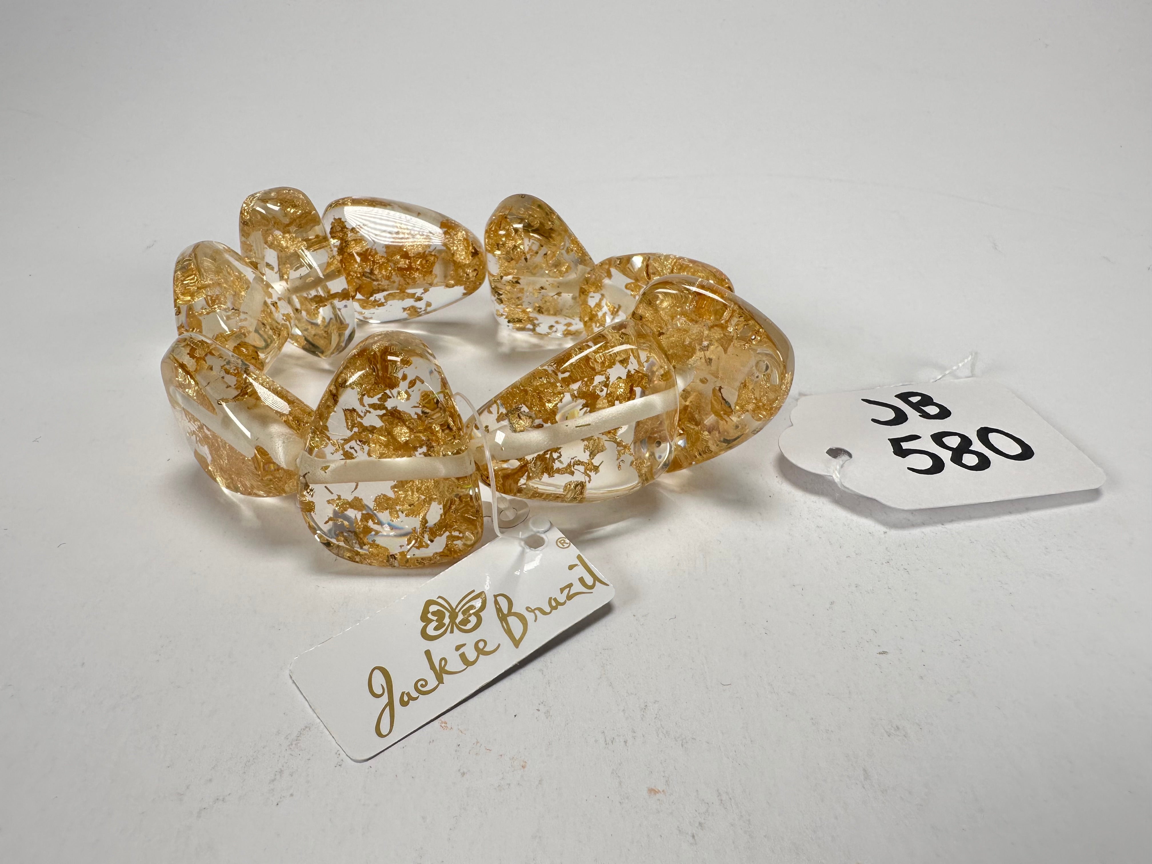 Jackie Brazil "Diamonds" Gold Flakes Flintstone Bone Bracelet ( B0211 )