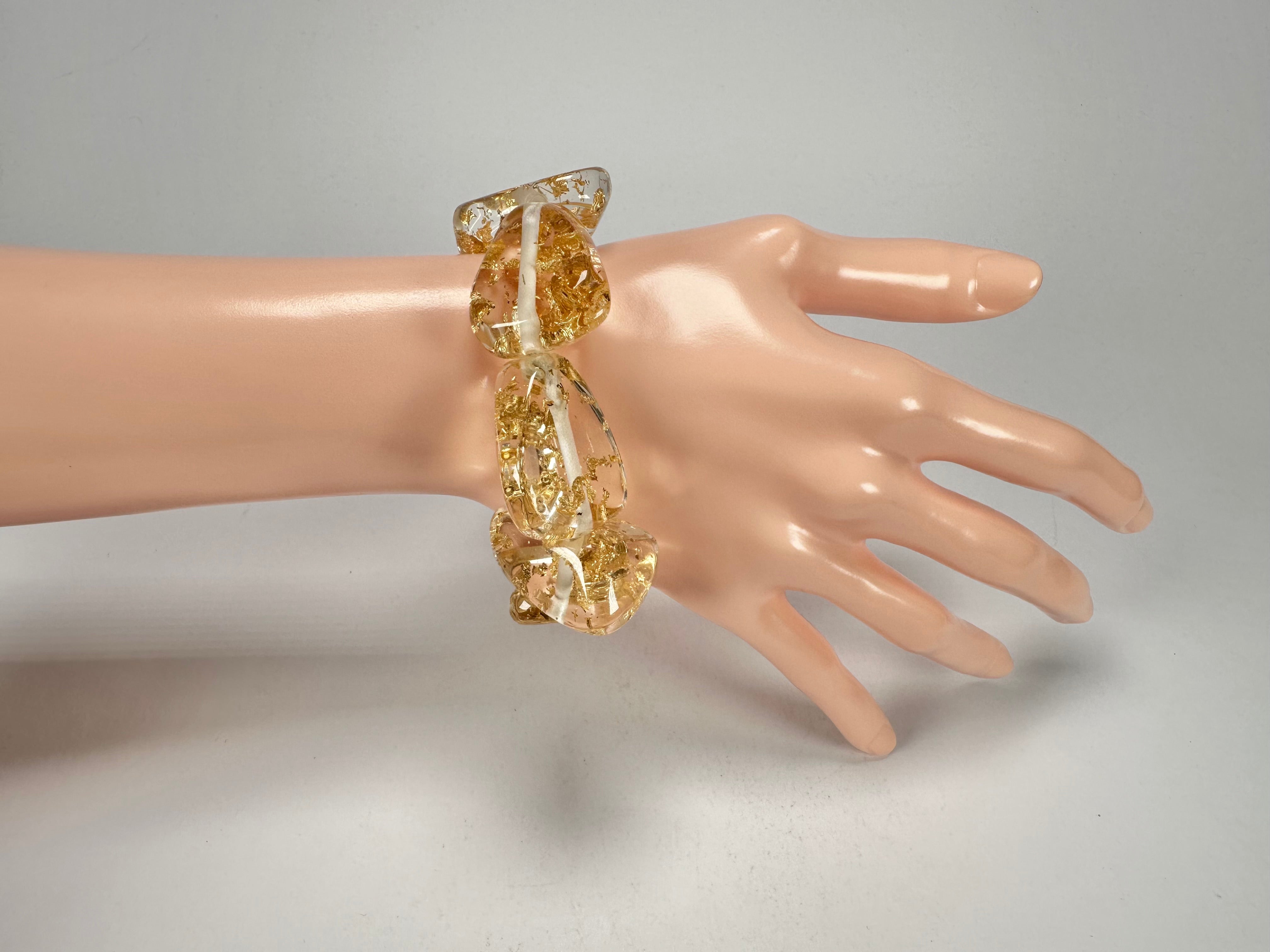 Jackie Brazil "Diamonds" Gold Flakes Flintstone Bone Bracelet ( B0211 )