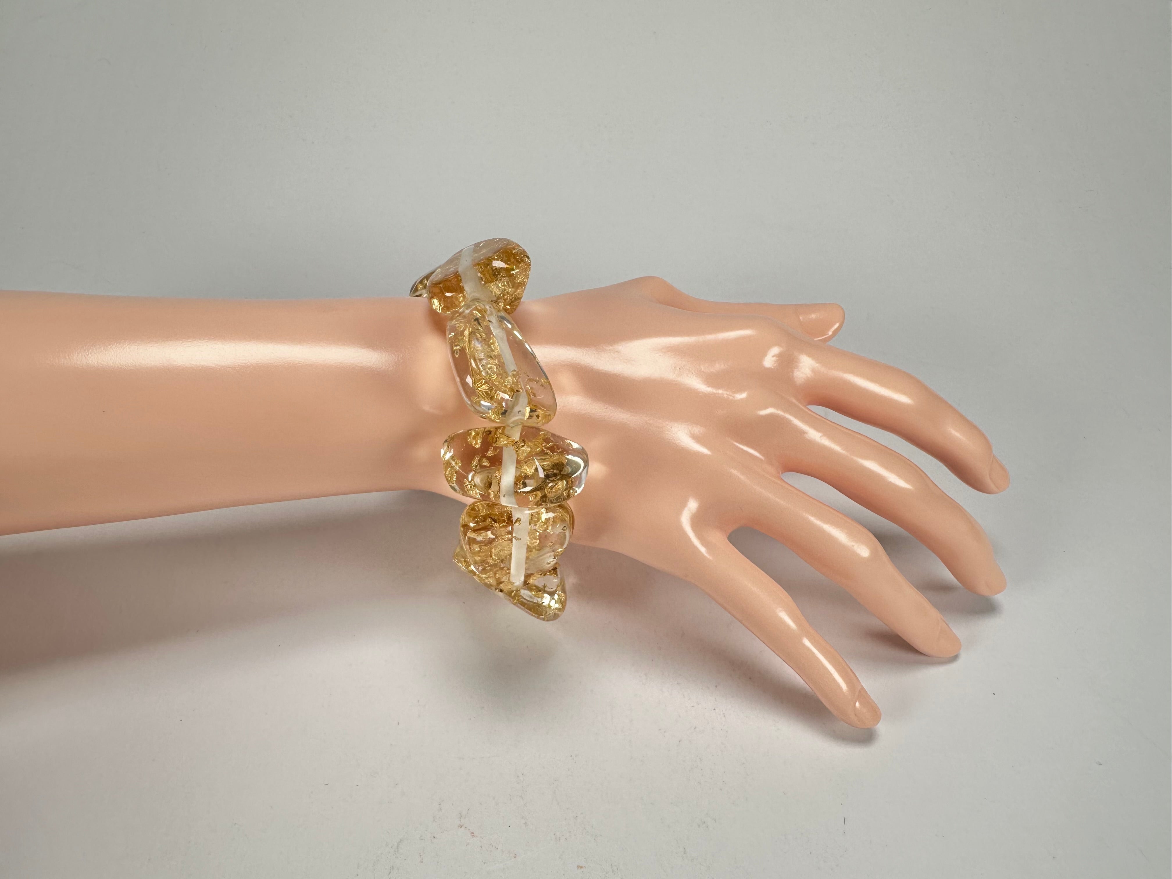 Jackie Brazil "Diamonds" Gold Flakes Flintstone Bone Bracelet ( B0211 )