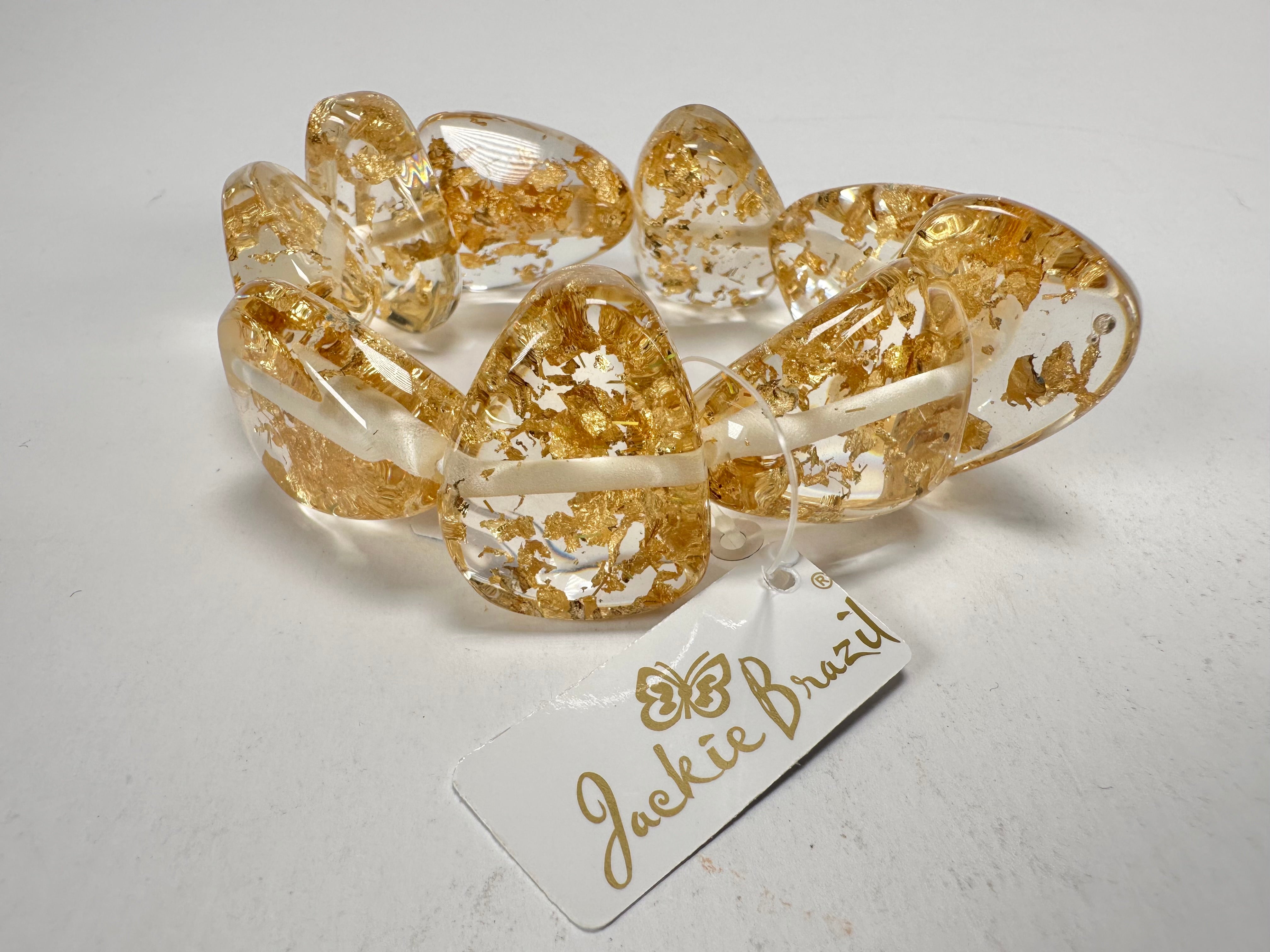 Jackie Brazil "Diamonds" Gold Flakes Flintstone Bone Bracelet ( B0211 )