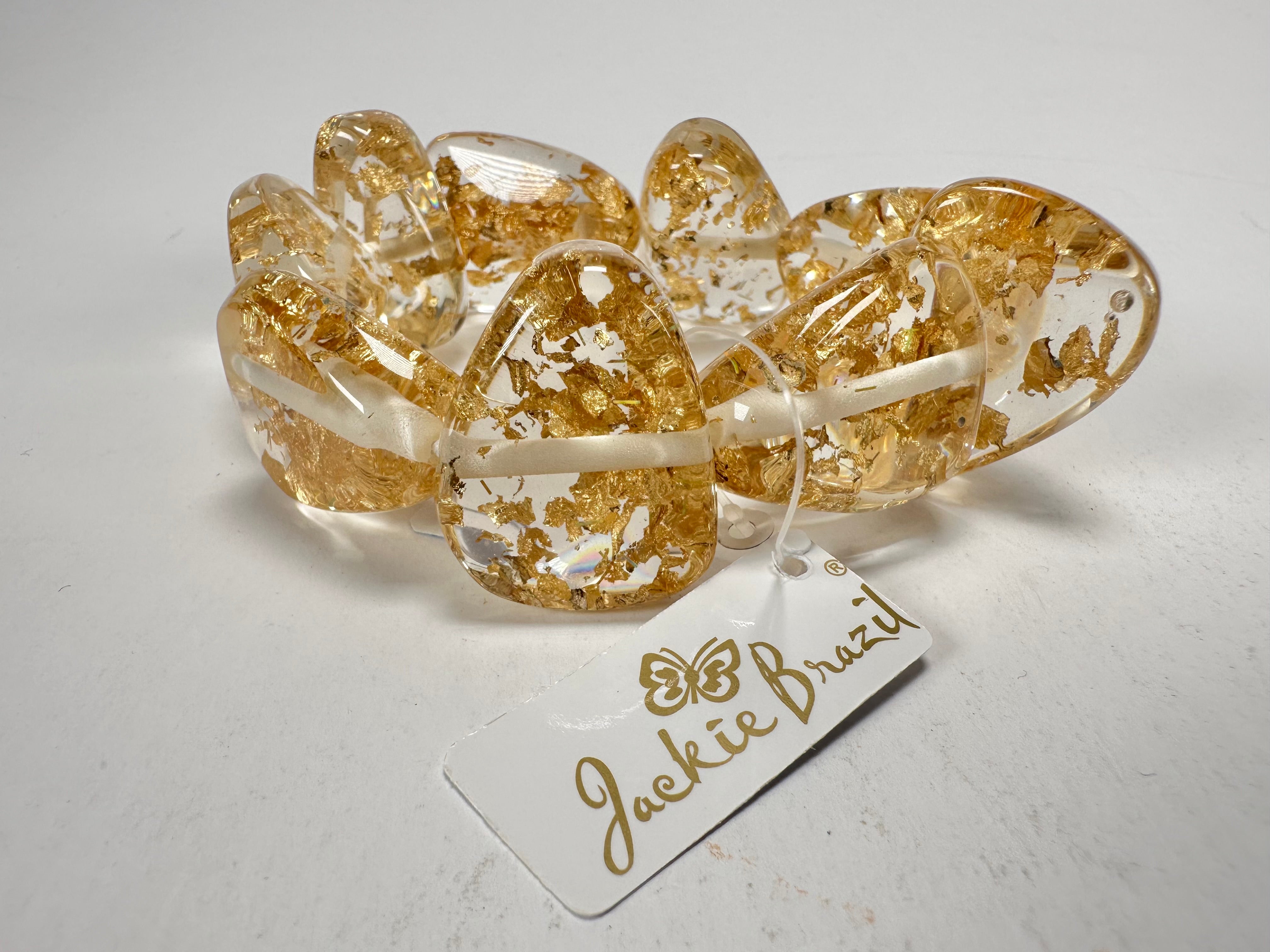 Jackie Brazil "Diamonds" Gold Flakes Flintstone Bone Bracelet ( B0211 )