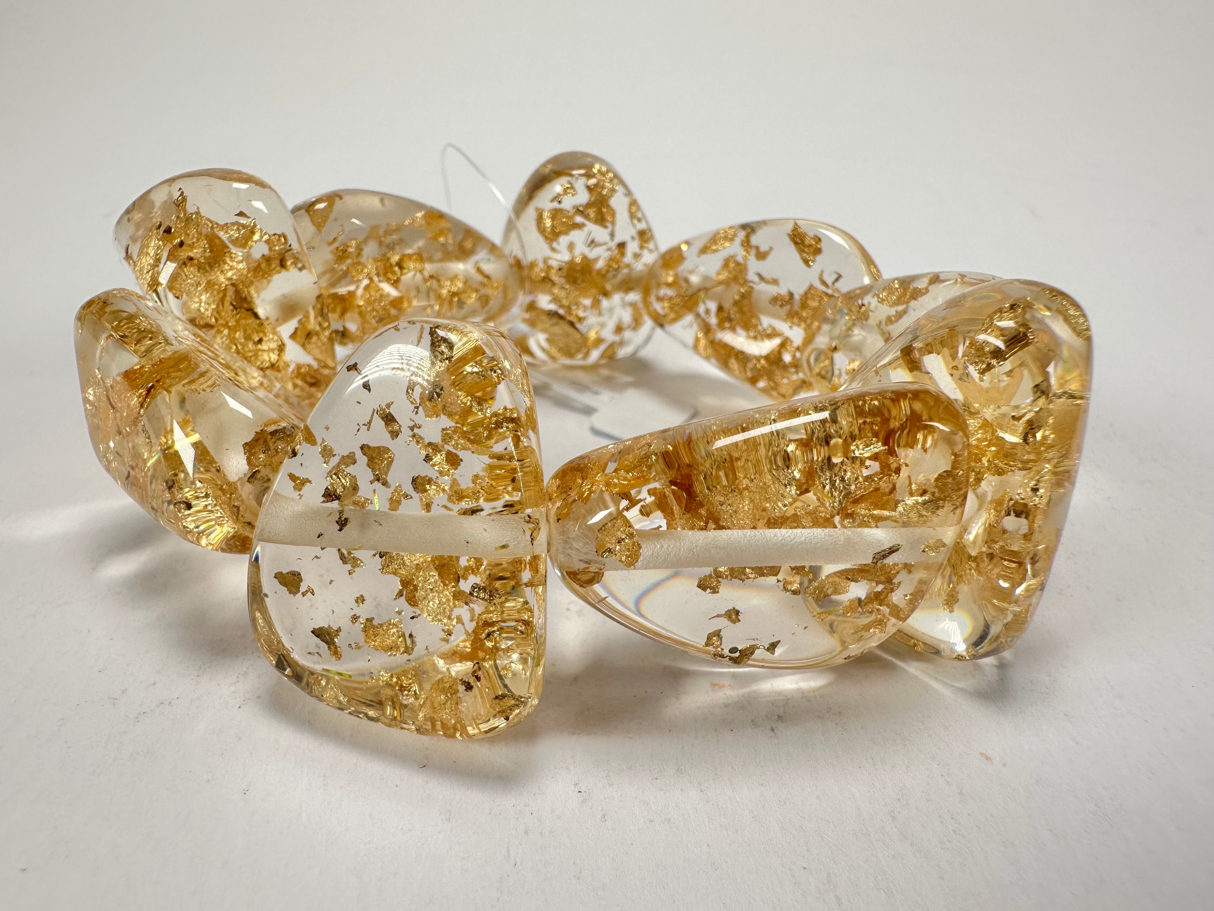 Jackie Brazil "Diamonds" Gold Flakes Flintstone Bone Bracelet ( B0211 )