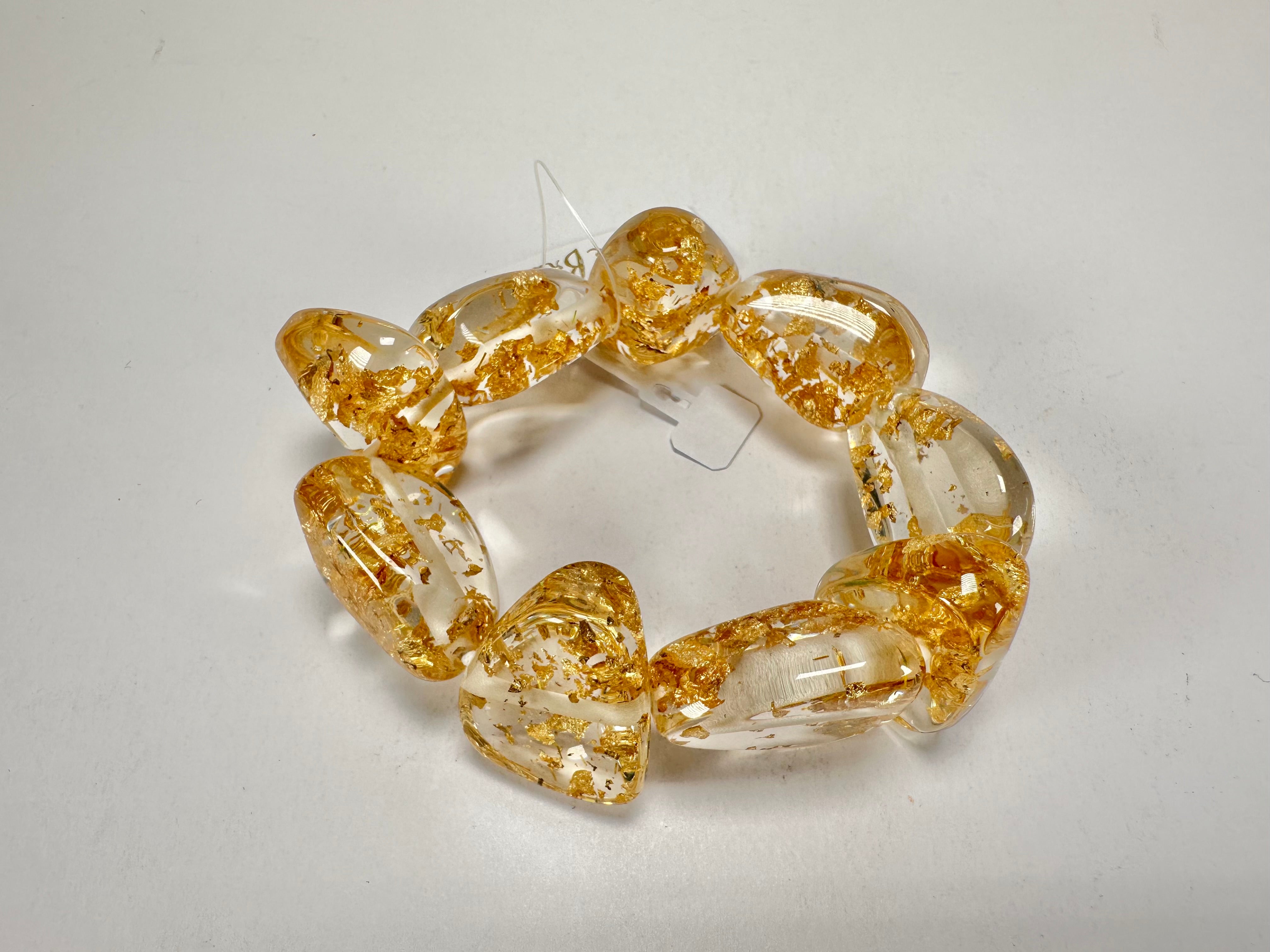 Jackie Brazil "Diamonds" Gold Flakes Flintstone Bone Bracelet ( B0211 )