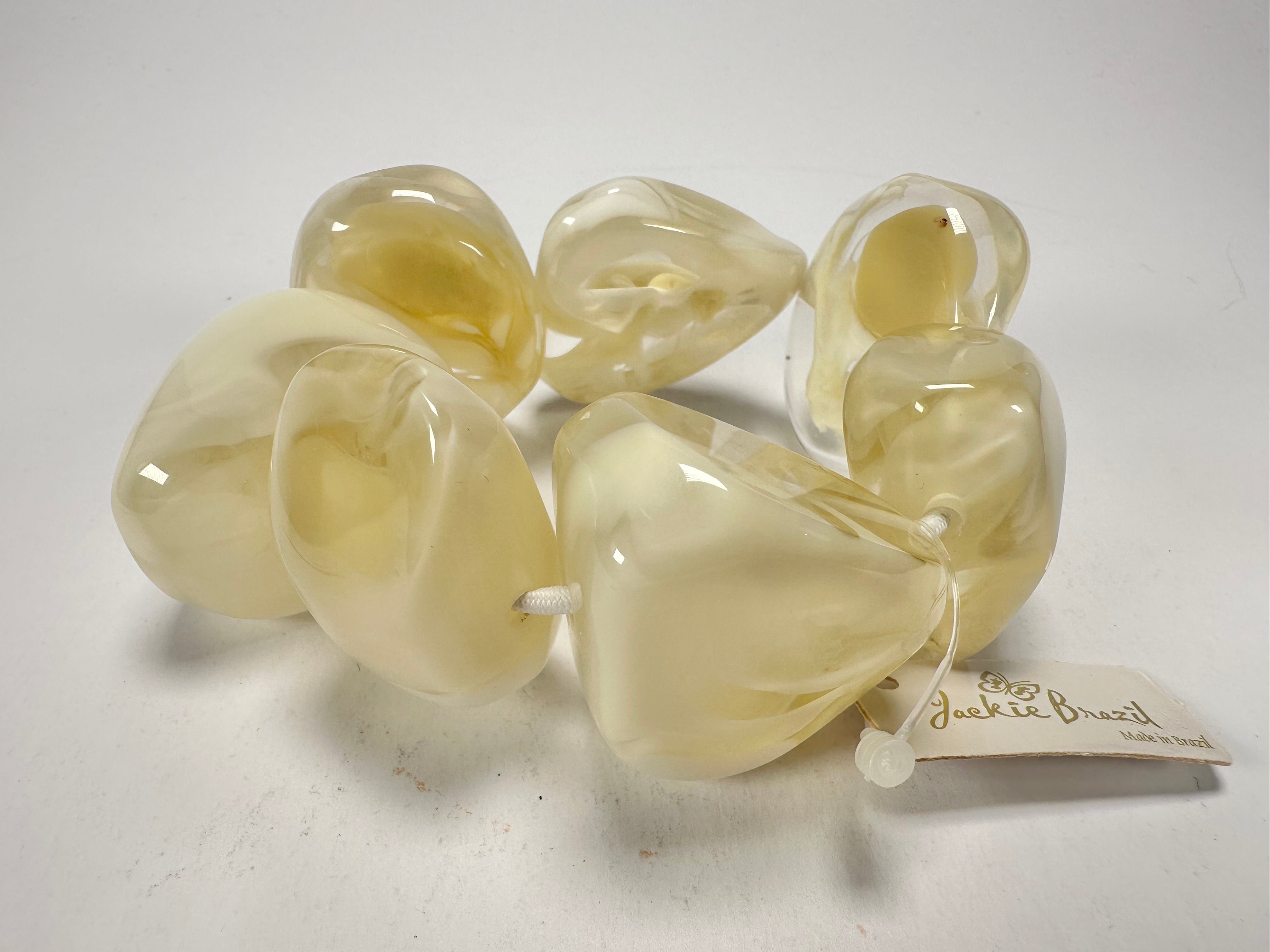 Jackie Brazil "Vesubio" Large Cusco Stones Cream Marble Elasticated Bracelet ( B1613 )