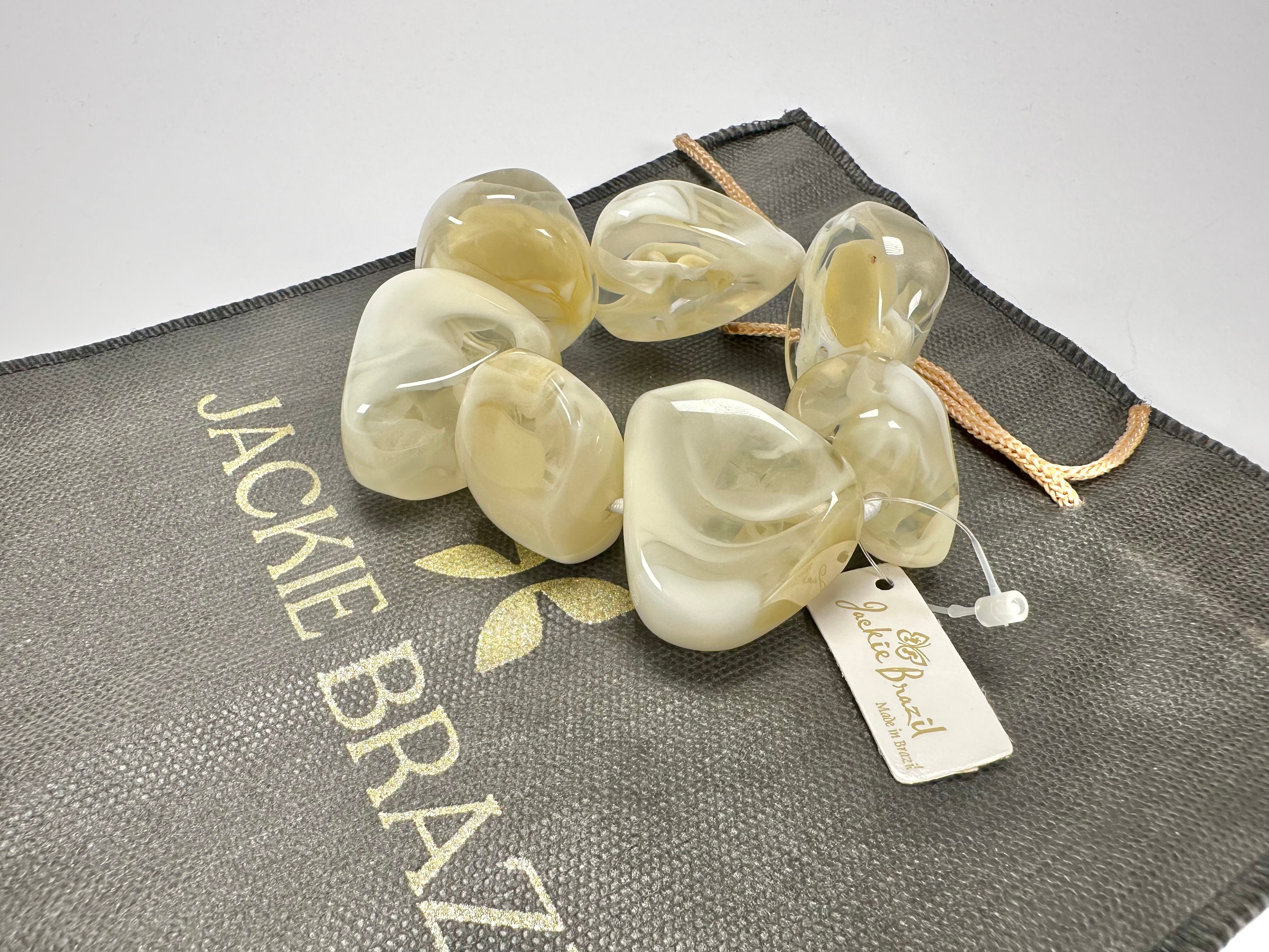 Jackie Brazil "Vesubio" Large Cusco Stones Cream Marble Elasticated Bracelet ( B1613 )