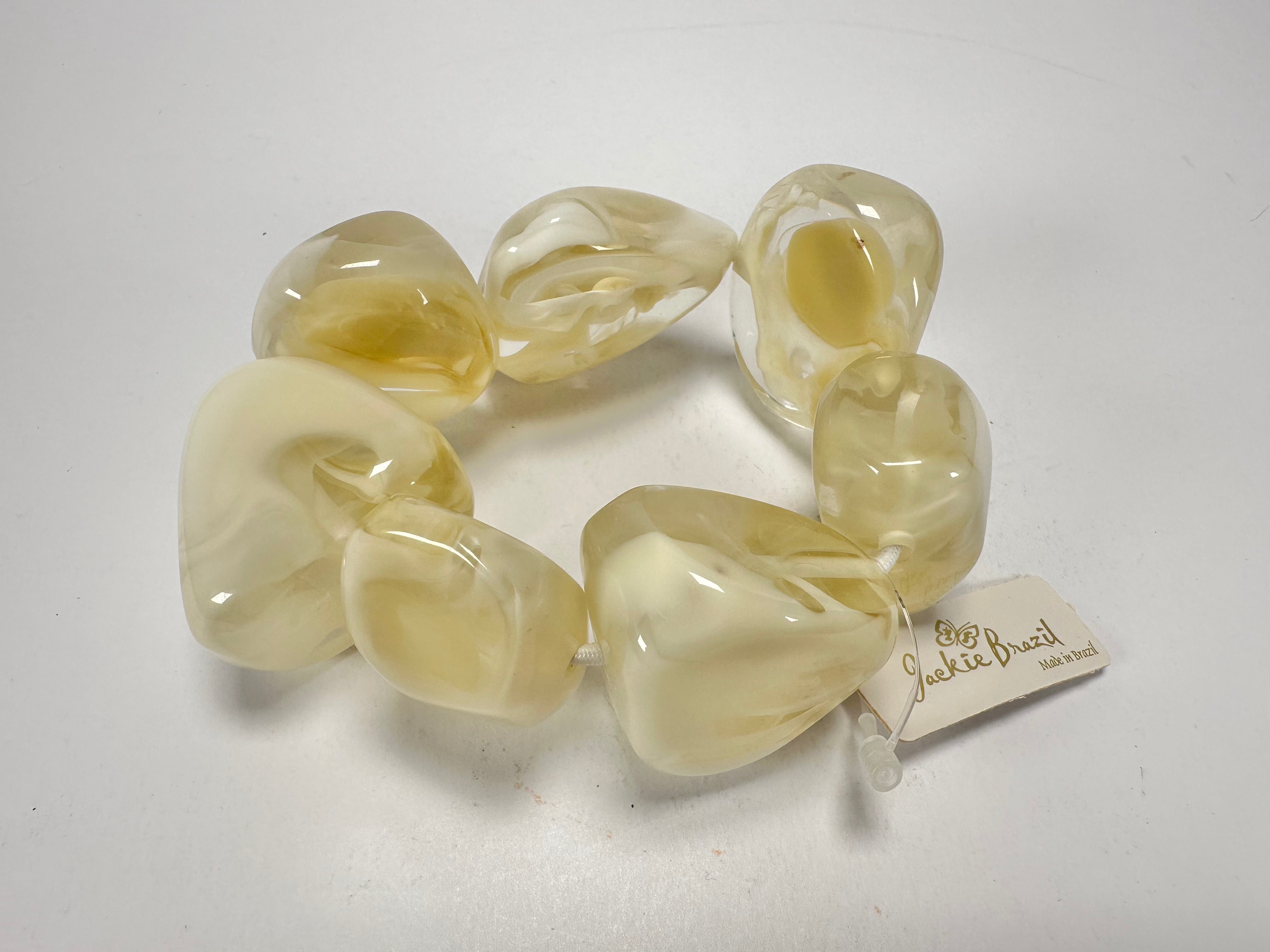 Jackie Brazil "Vesubio" Large Cusco Stones Cream Marble Elasticated Bracelet ( B1613 )