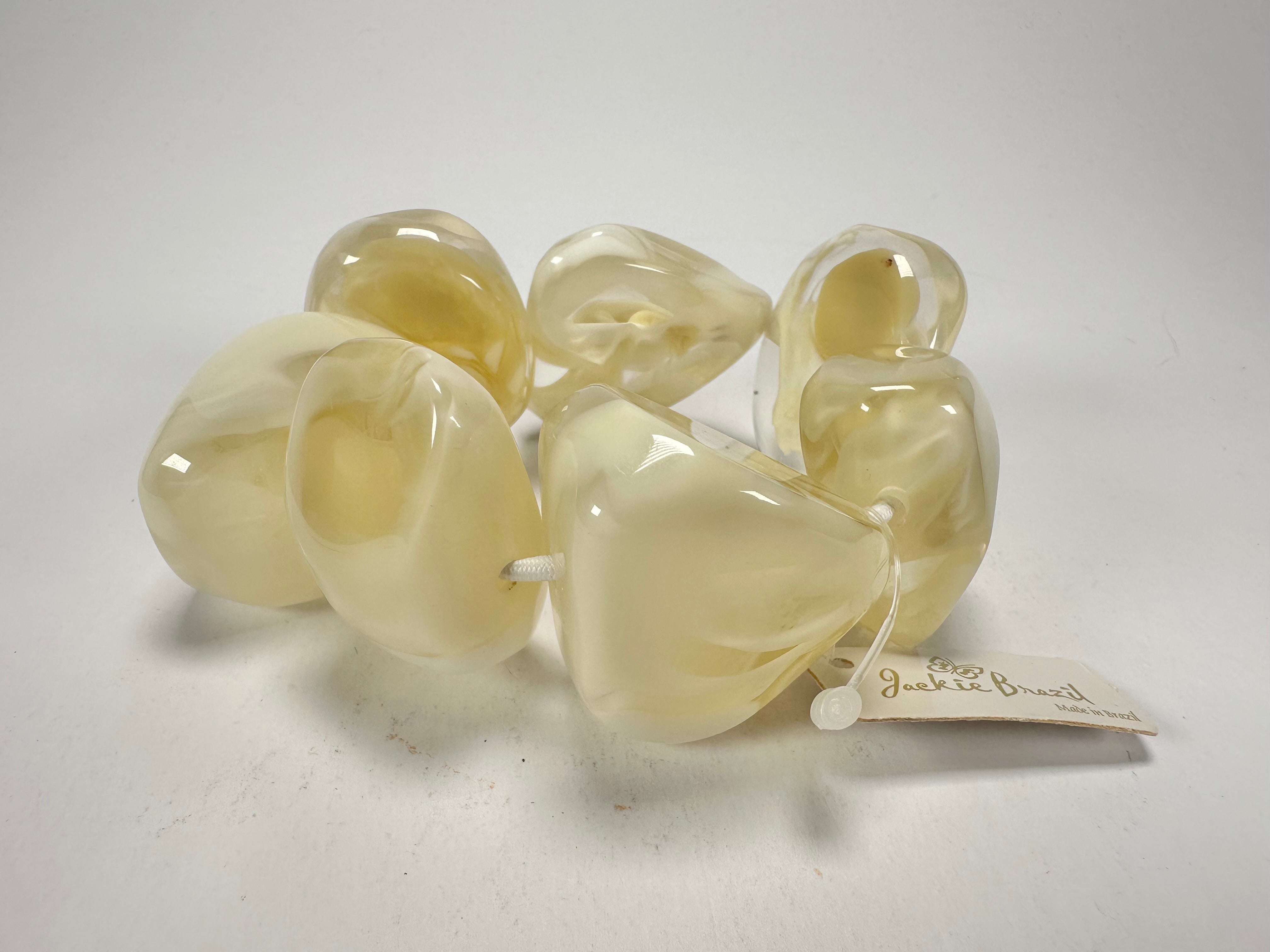 Jackie Brazil "Vesubio" Large Cusco Stones Cream Marble Elasticated Bracelet ( B1613 )