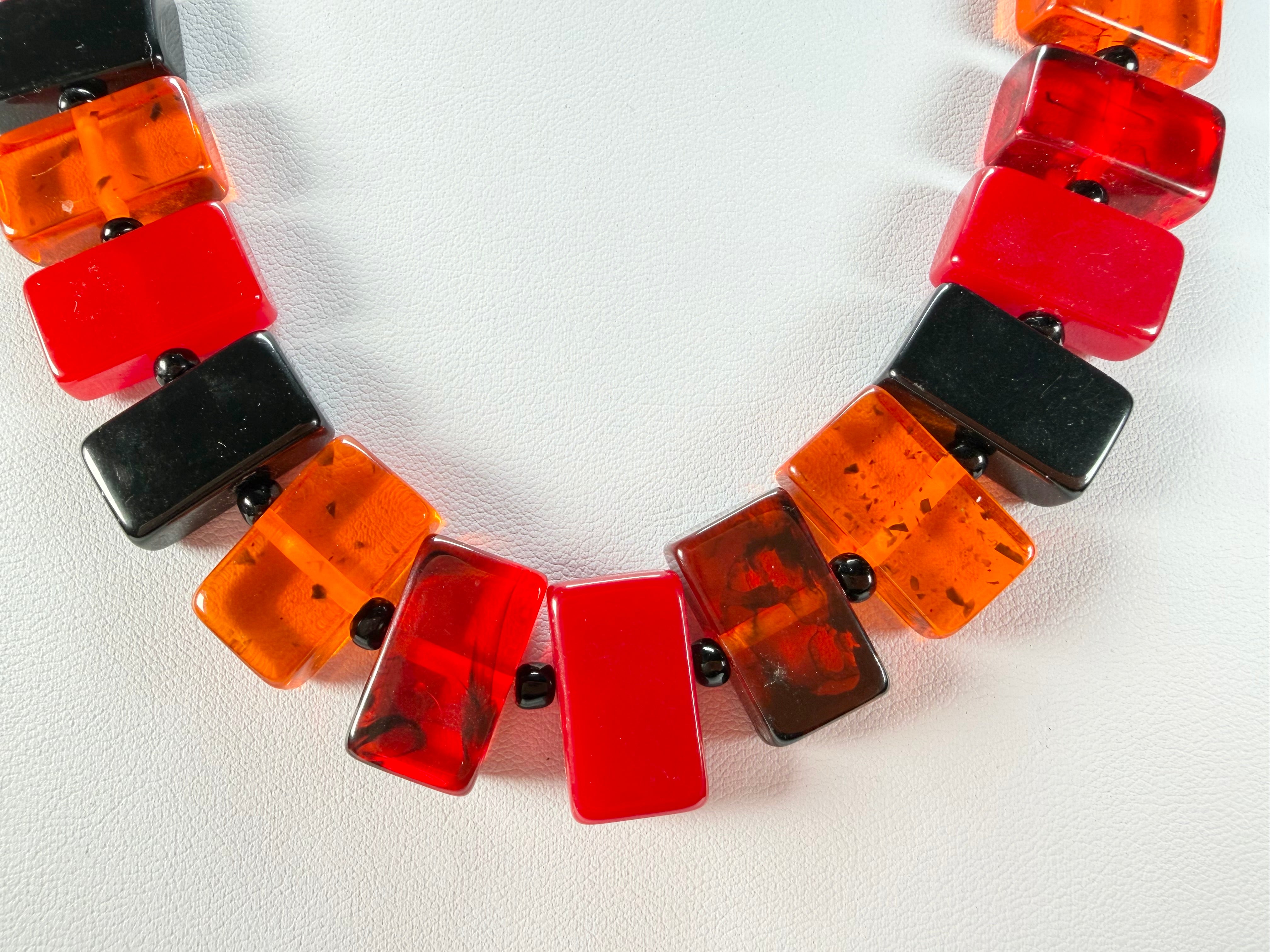 Jackie Brazil "Romeo" Passion Mix Linked Rectangle Beads Necklace ( N0034 )