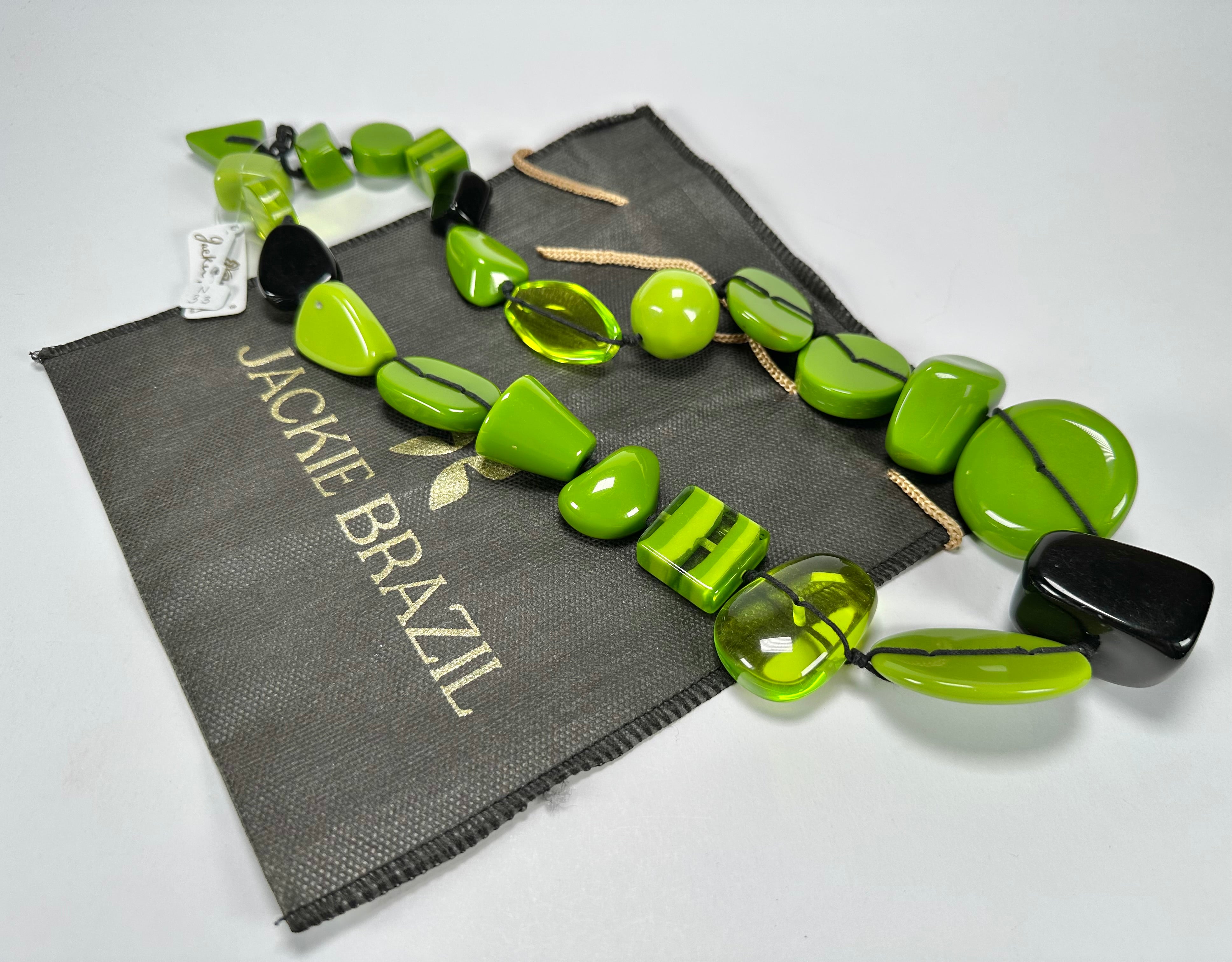 Jackie Brazil "Indiana" Light Green Multi-Bead Medium Resin 70cm Necklace ( N0033 )