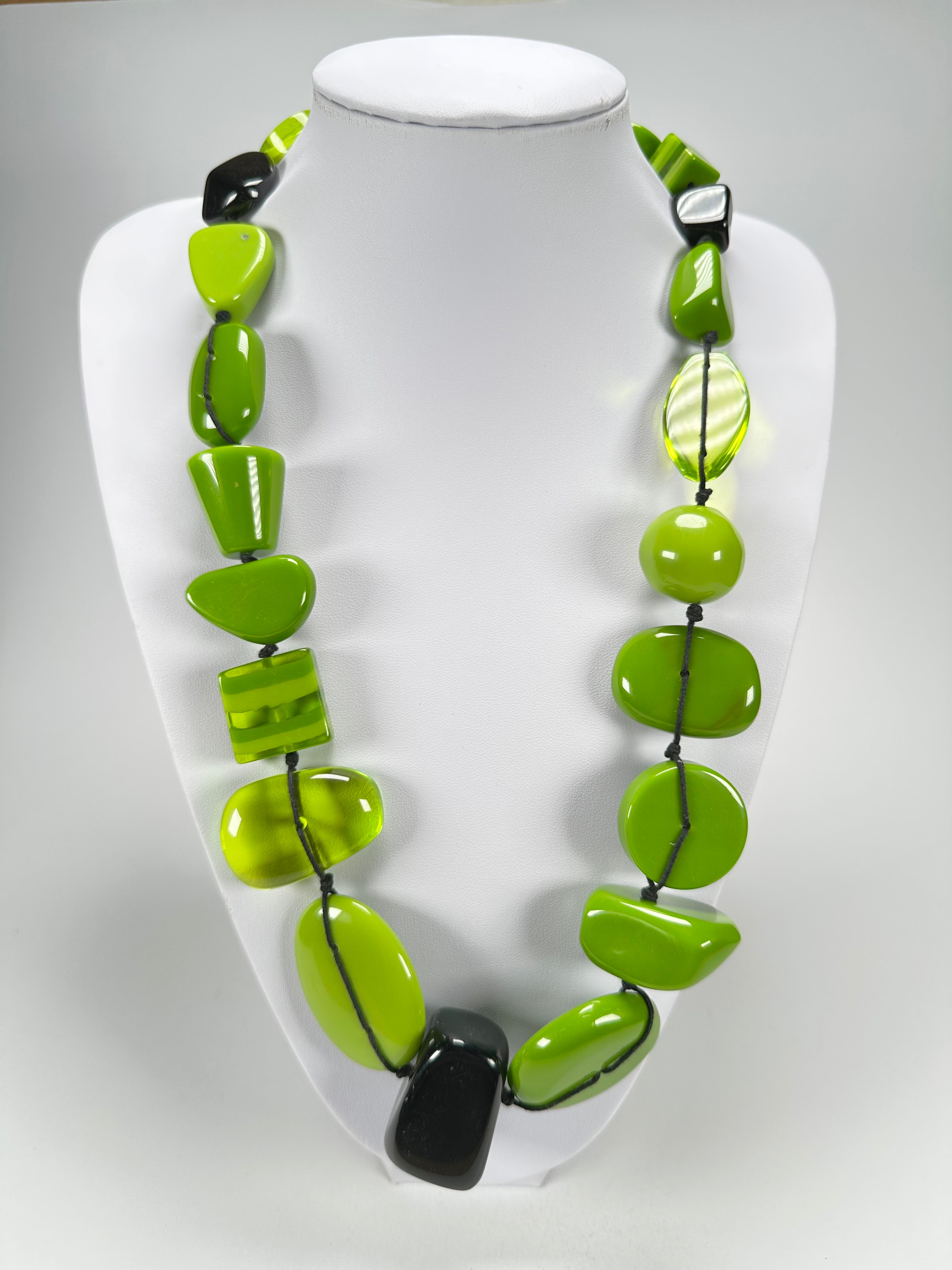 Jackie Brazil "Indiana" Light Green Multi-Bead Medium Resin 70cm Necklace ( N0033 )