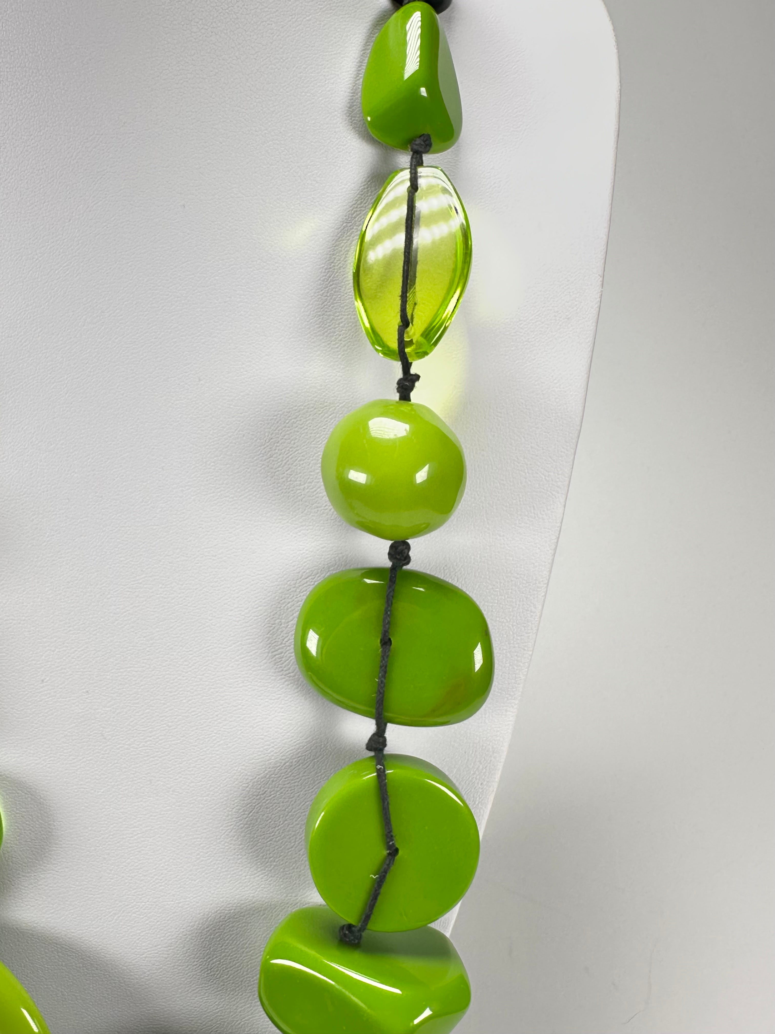 Jackie Brazil "Indiana" Light Green Multi-Bead Medium Resin 70cm Necklace ( N0033 )
