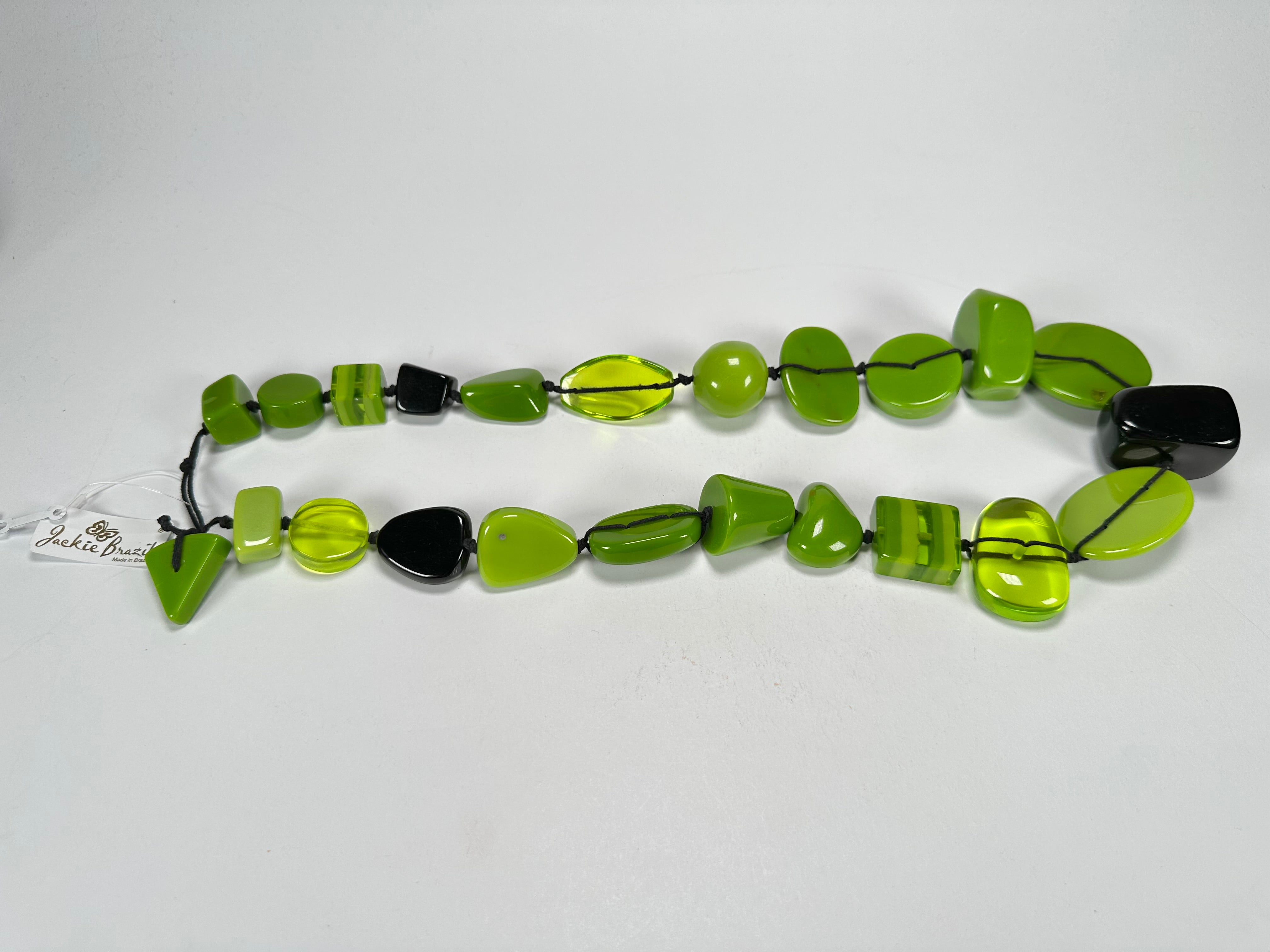 Jackie Brazil "Indiana" Light Green Multi-Bead Medium Resin 70cm Necklace ( N0033 )
