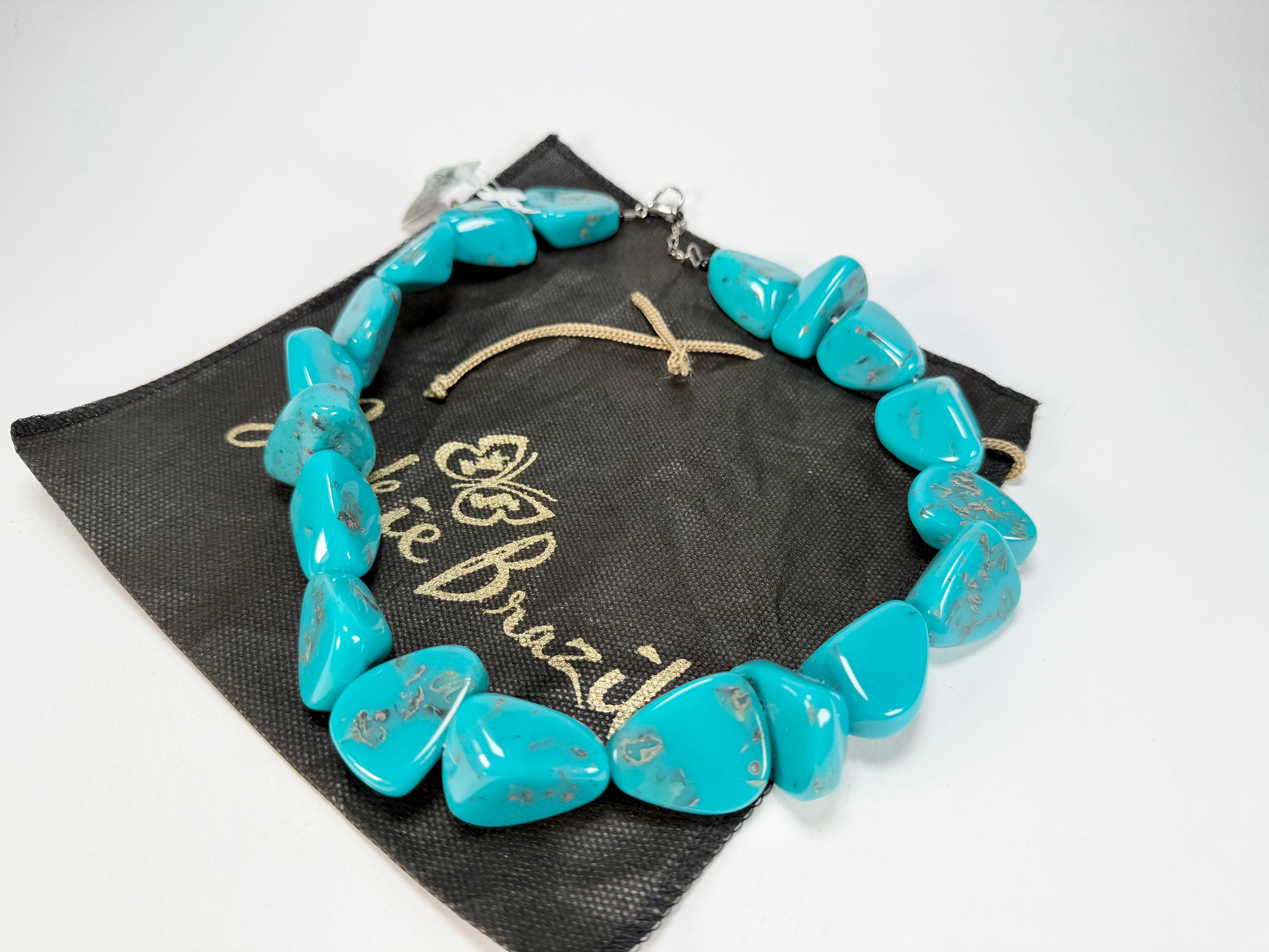 Jackie Brazil "Diamonds" Turquoise Flintstone Bone 55cm Necklace ( N0061 )