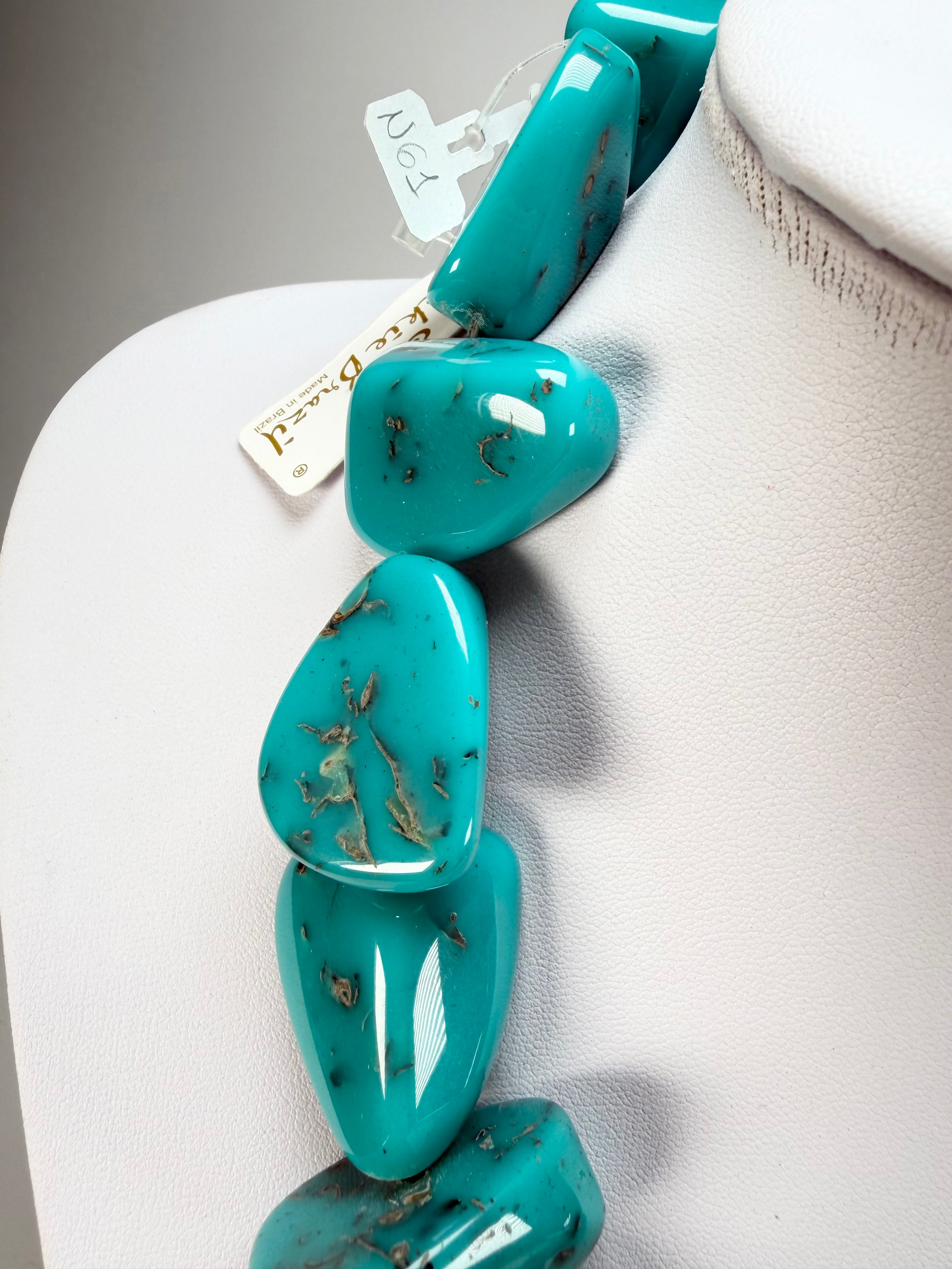 Jackie Brazil "Diamonds" Turquoise Flintstone Bone 55cm Necklace ( N0061 )