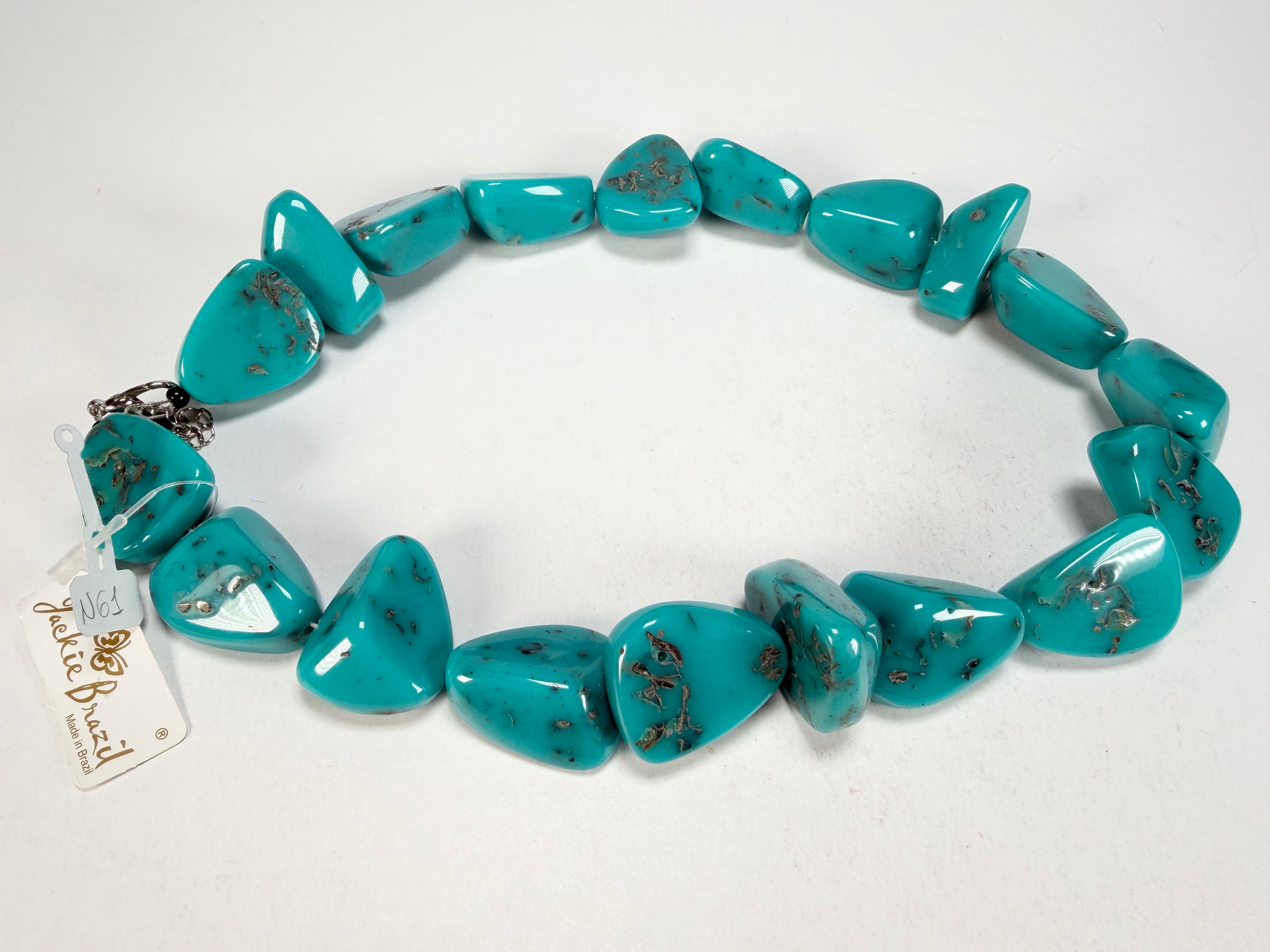 Jackie Brazil "Diamonds" Turquoise Flintstone Bone 55cm Necklace ( N0061 )