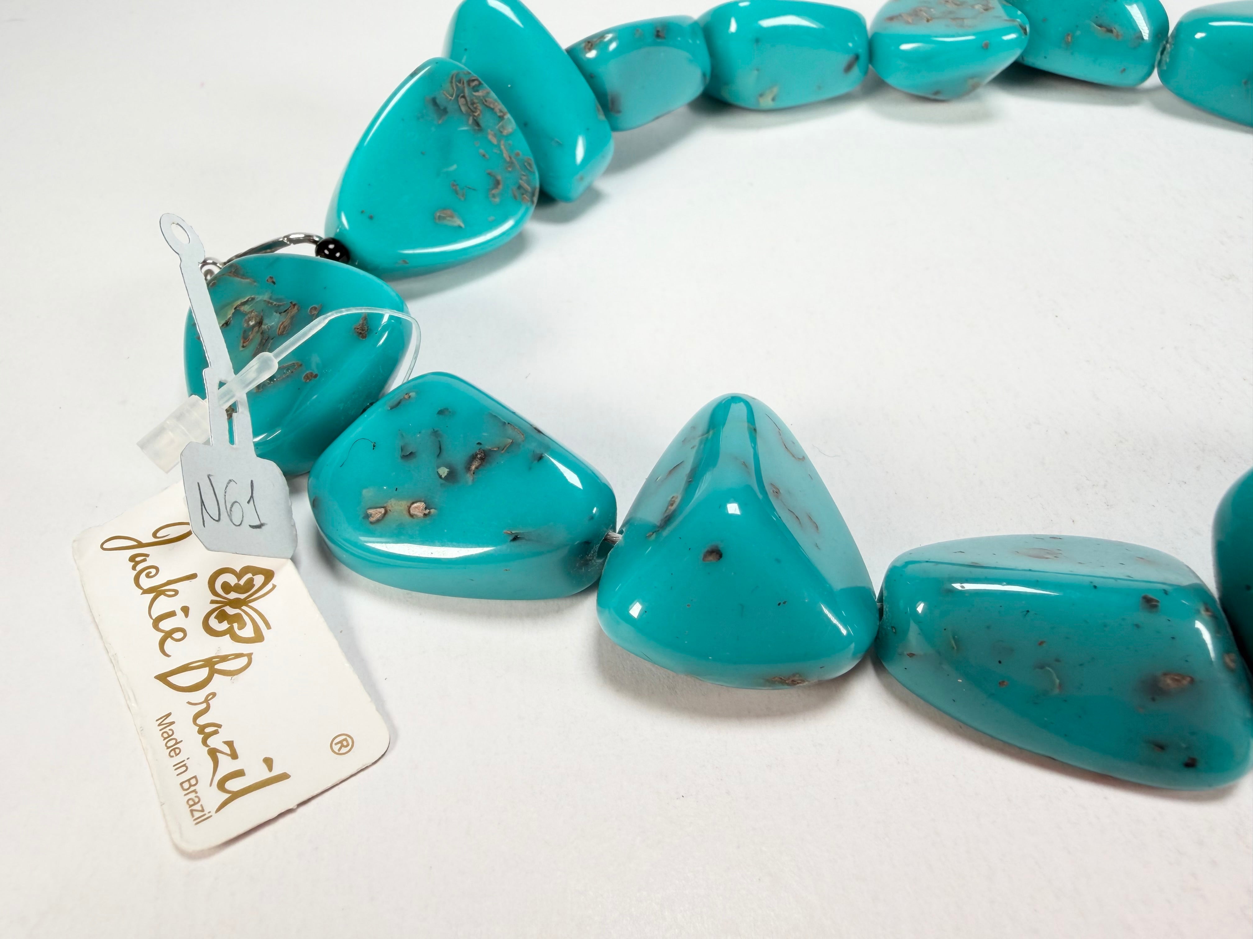 Jackie Brazil "Diamonds" Turquoise Flintstone Bone 55cm Necklace ( N0061 )