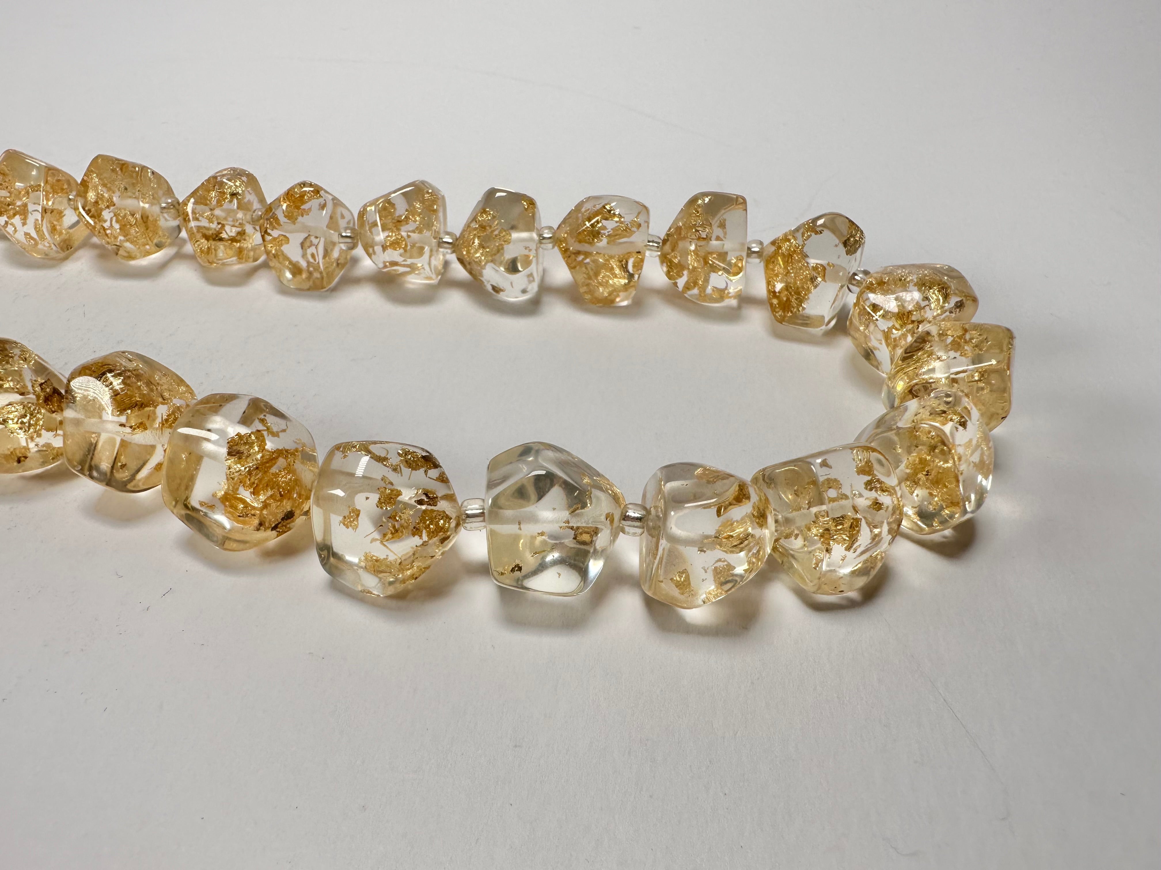 Jackie Brazil "Camille" Gold Flakes Small Stones 70cm Necklace ( N0075 )