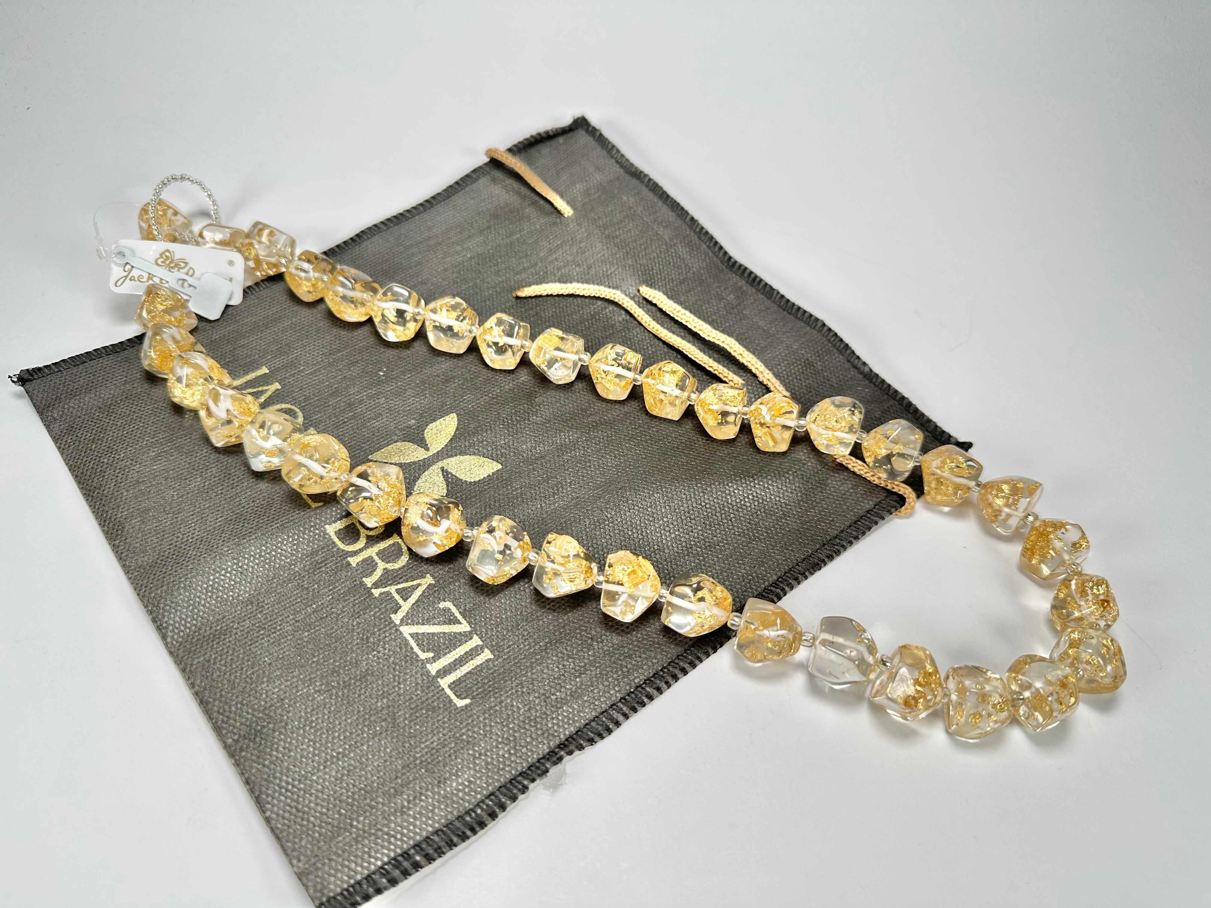 Jackie Brazil "Camille" Gold Flakes Small Stones 70cm Necklace ( N0075 )