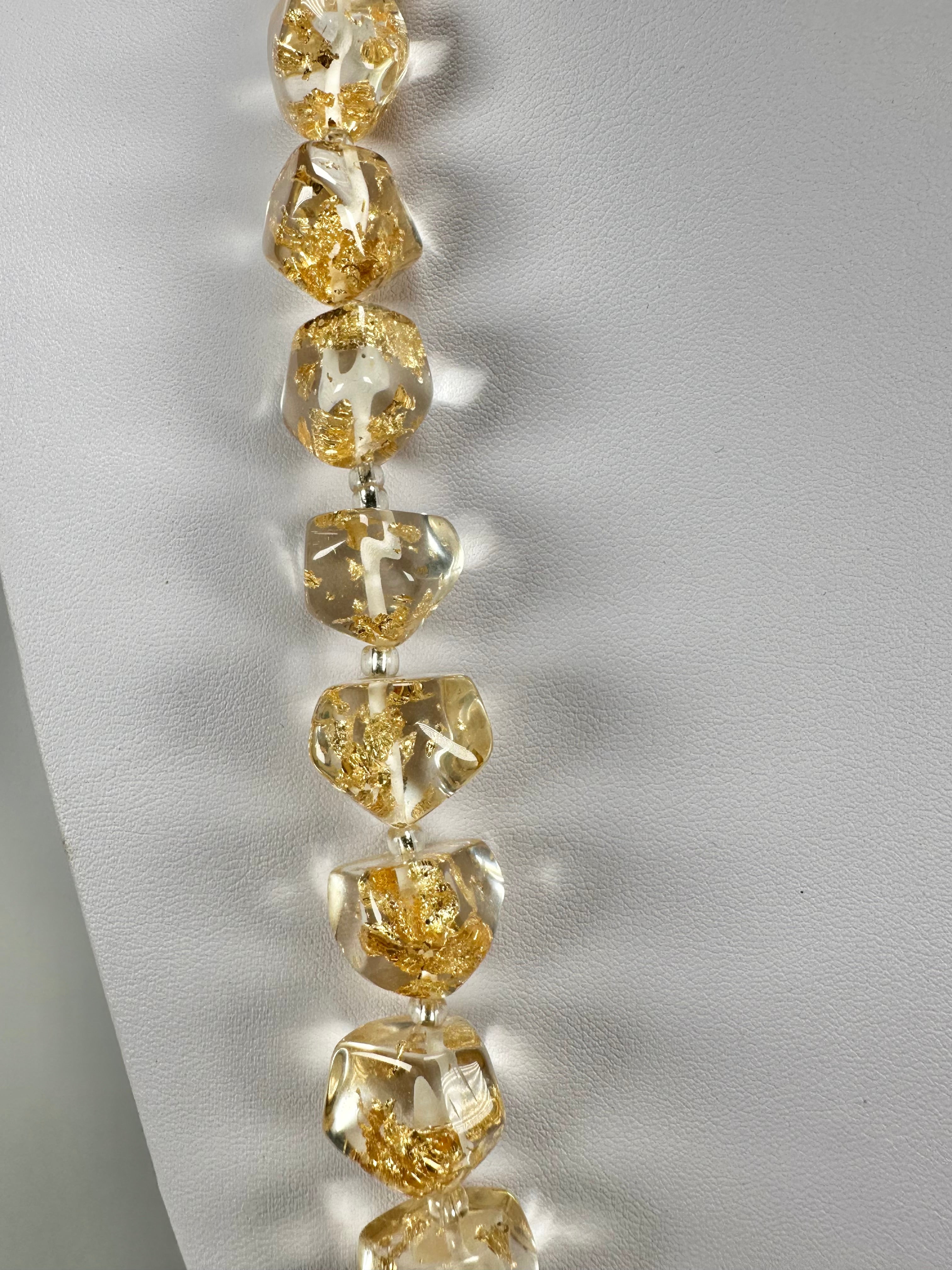 Jackie Brazil "Camille" Gold Flakes Small Stones 70cm Necklace ( N0075 )