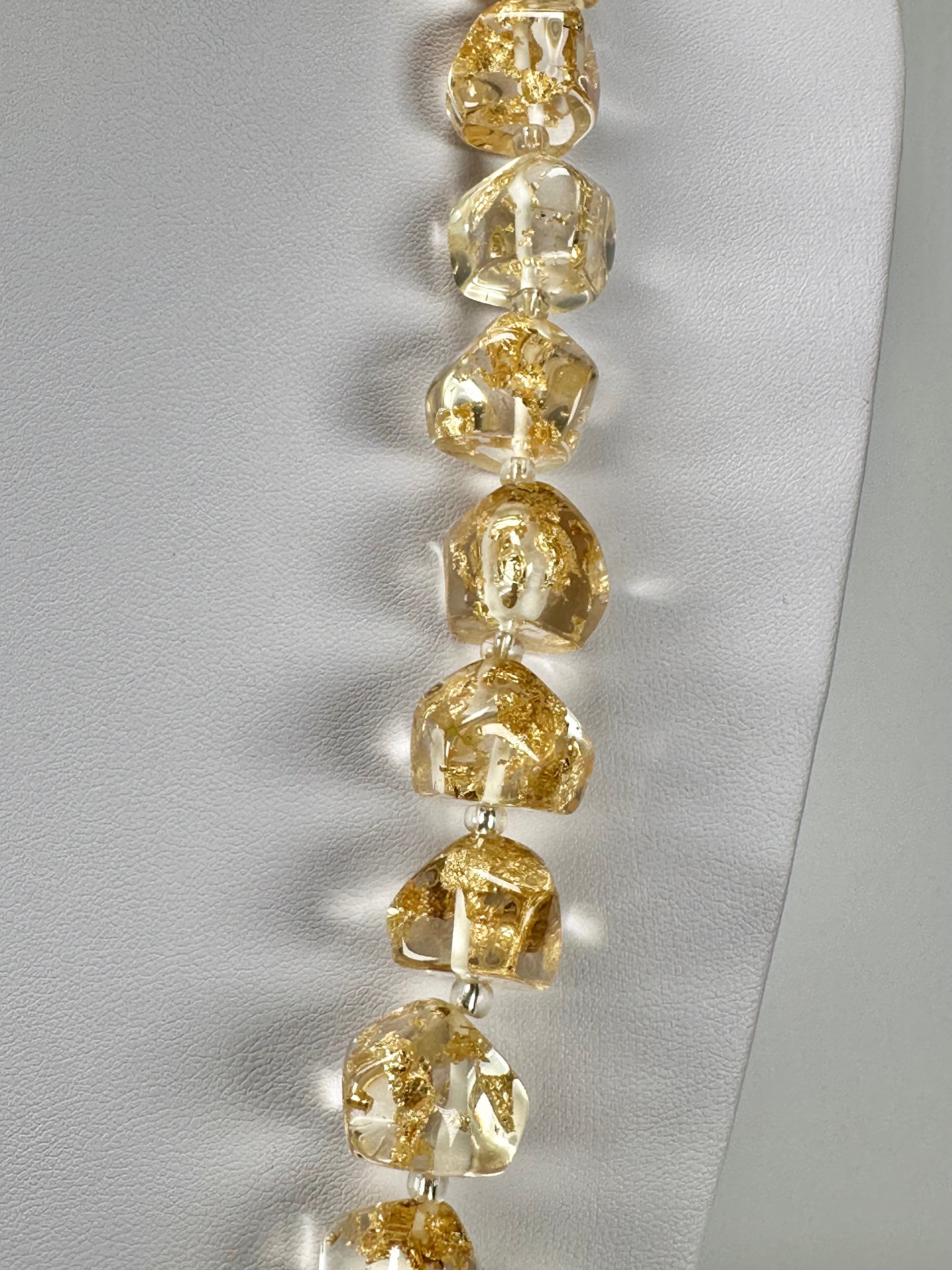 Jackie Brazil "Camille" Gold Flakes Small Stones 70cm Necklace ( N0075 )