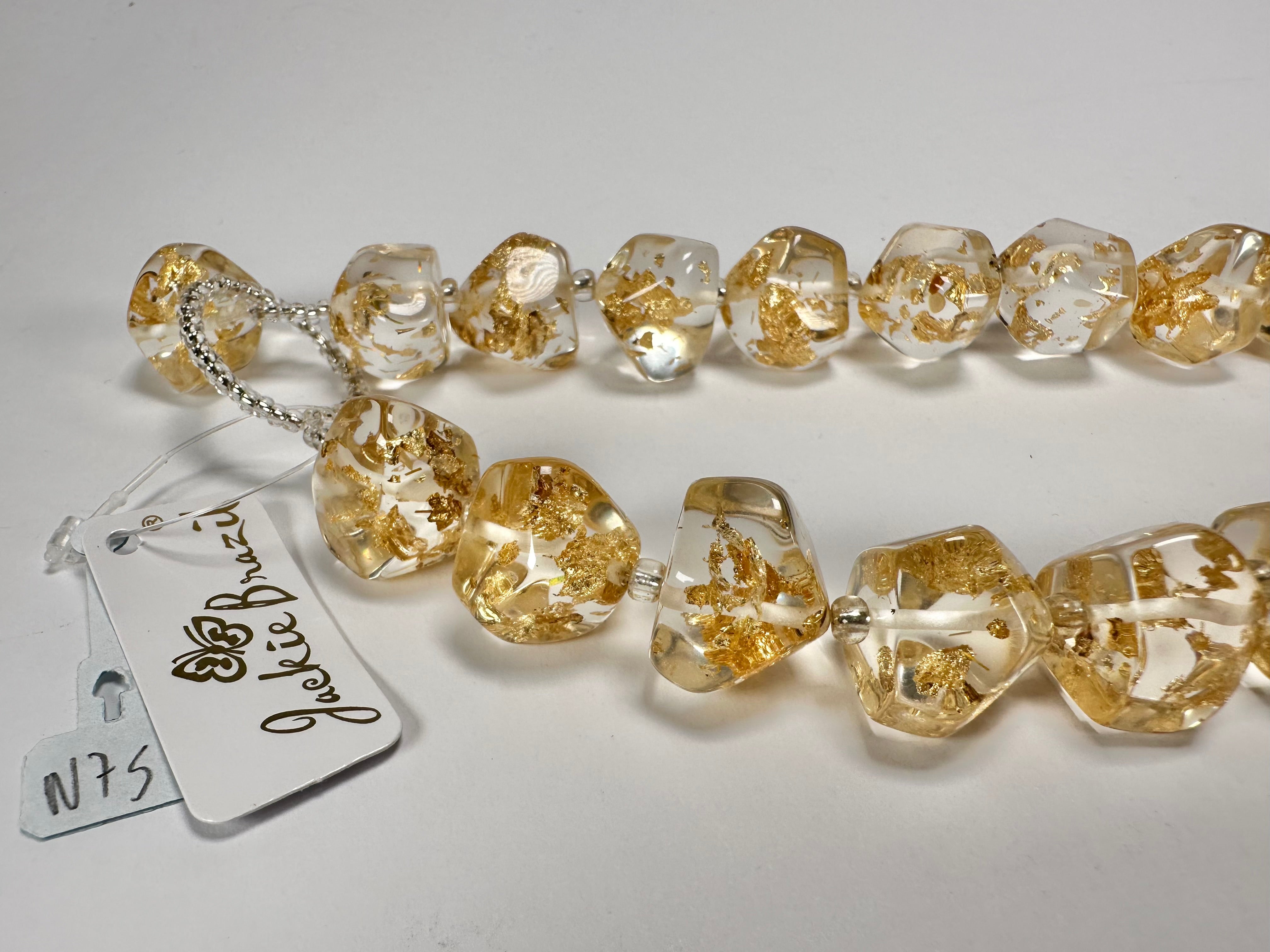 Jackie Brazil "Camille" Gold Flakes Small Stones 70cm Necklace ( N0075 )