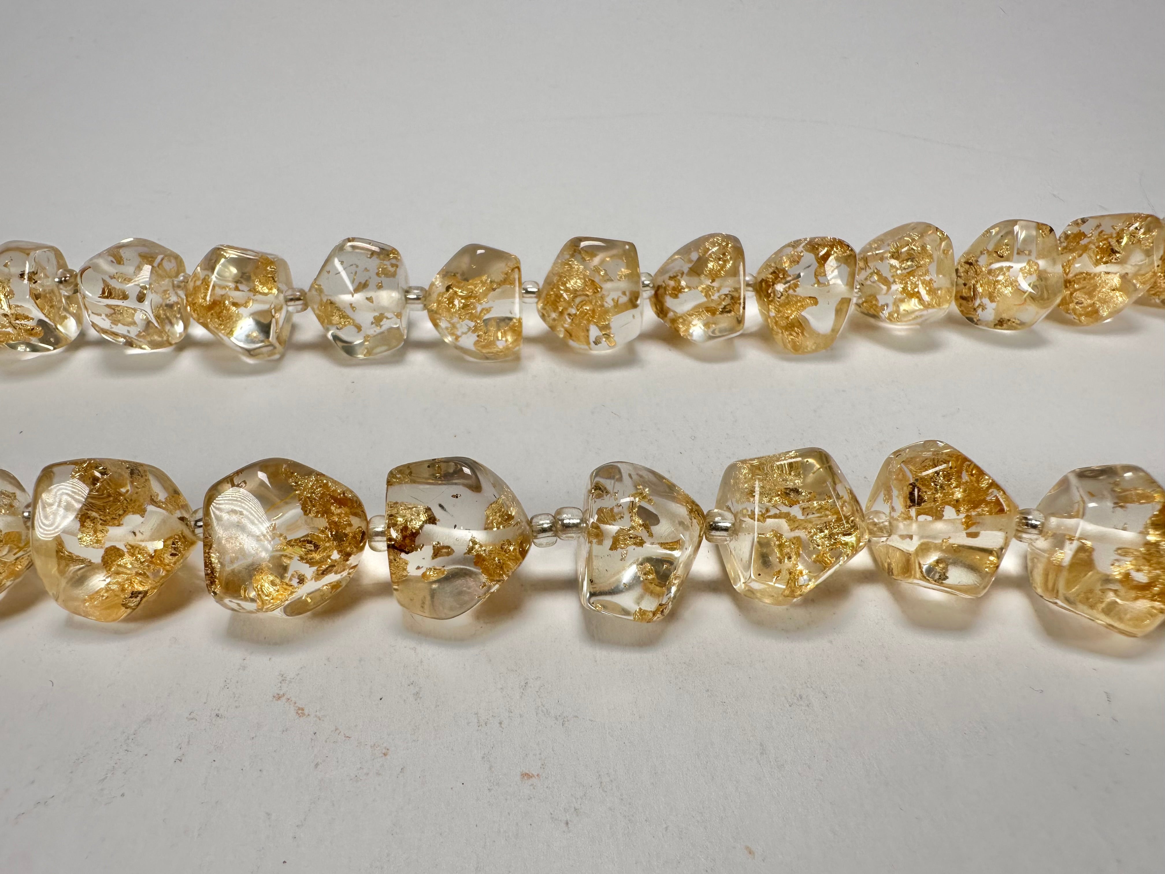 Jackie Brazil "Camille" Gold Flakes Small Stones 70cm Necklace ( N0075 )