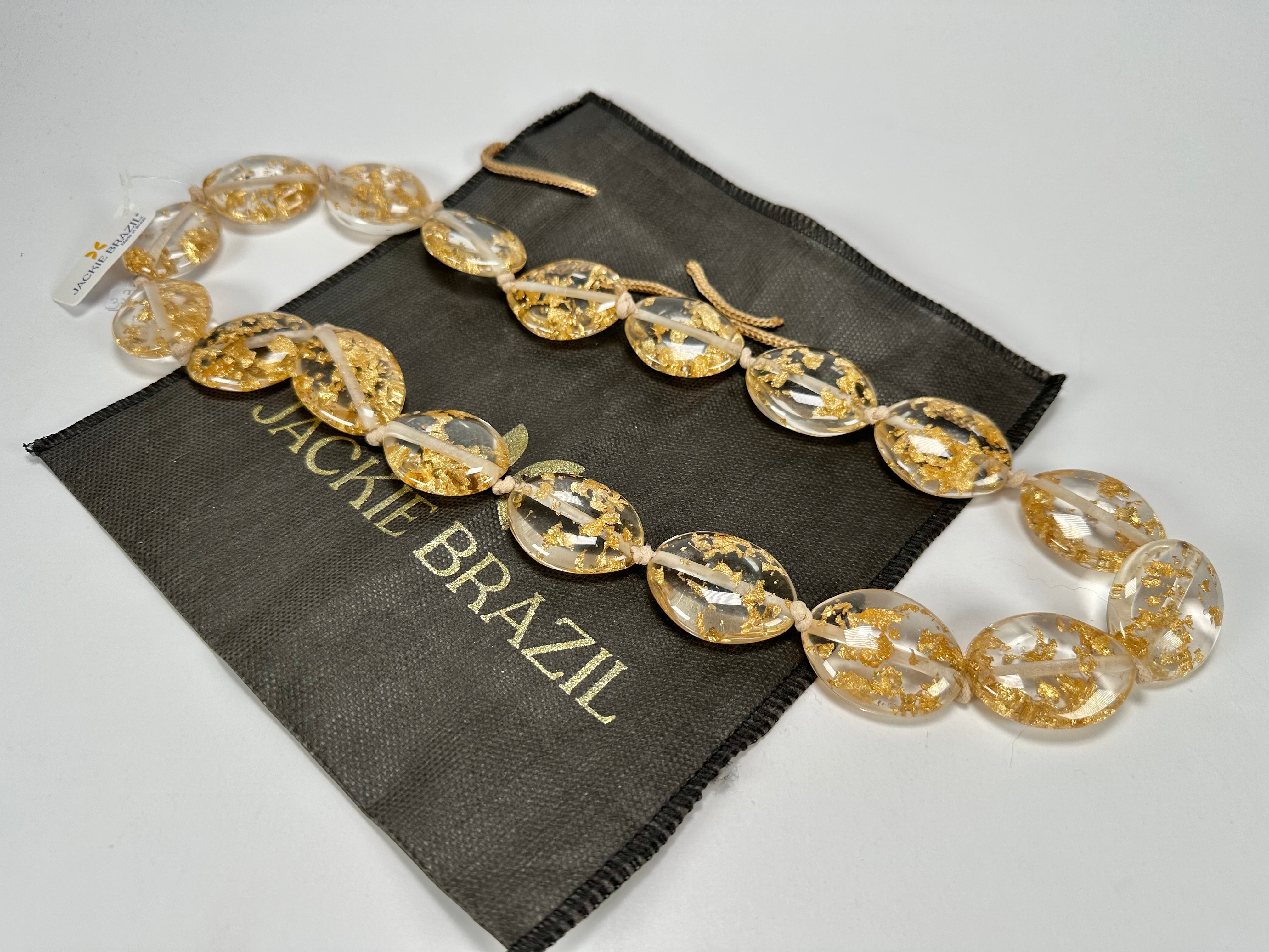 Jackie Brazil "Kathy" Gold Flakes Small Riverstones 70cm Necklace ( N3750 )