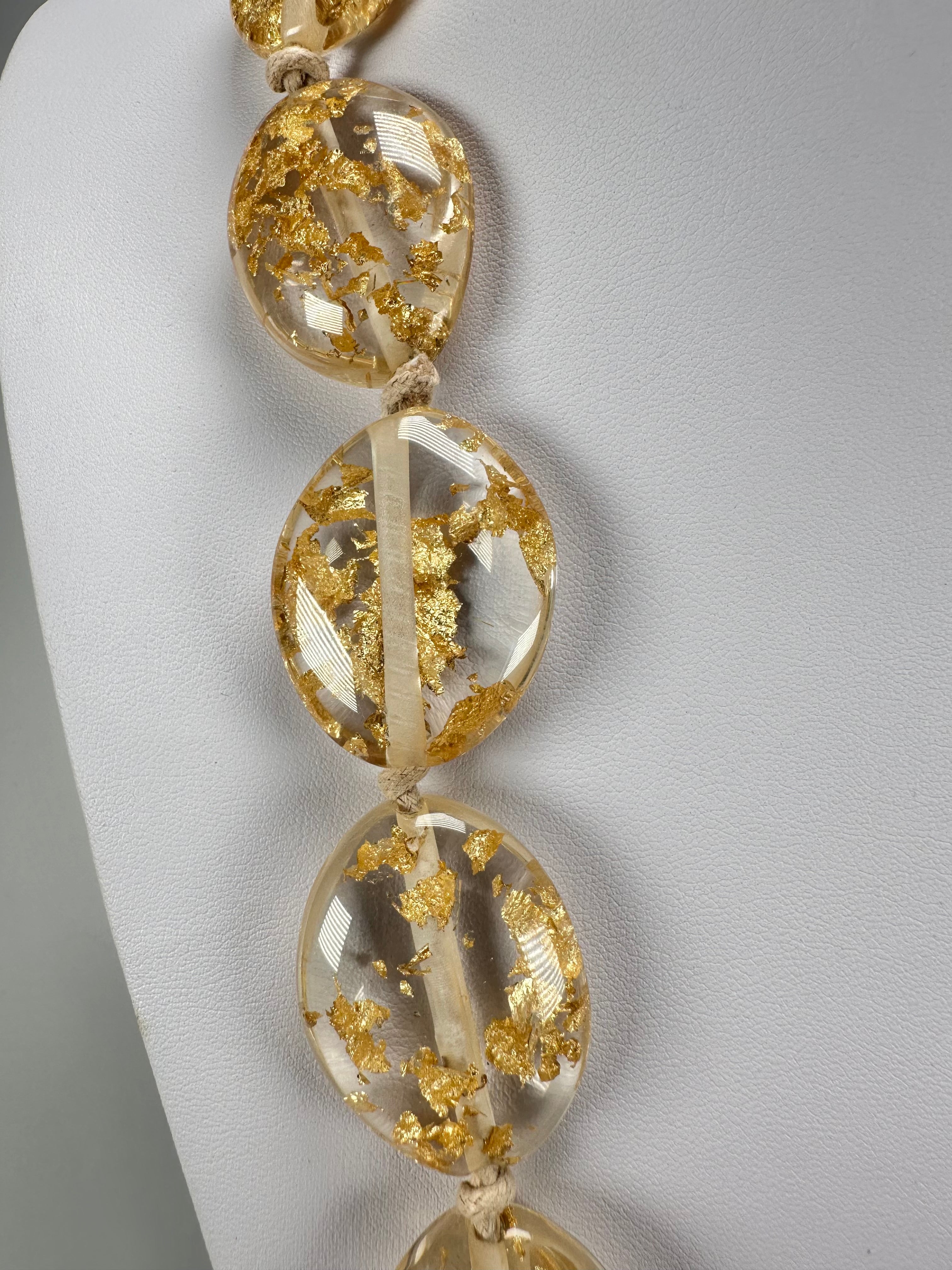 Jackie Brazil "Kathy" Gold Flakes Small Riverstones 70cm Necklace ( N3750 )