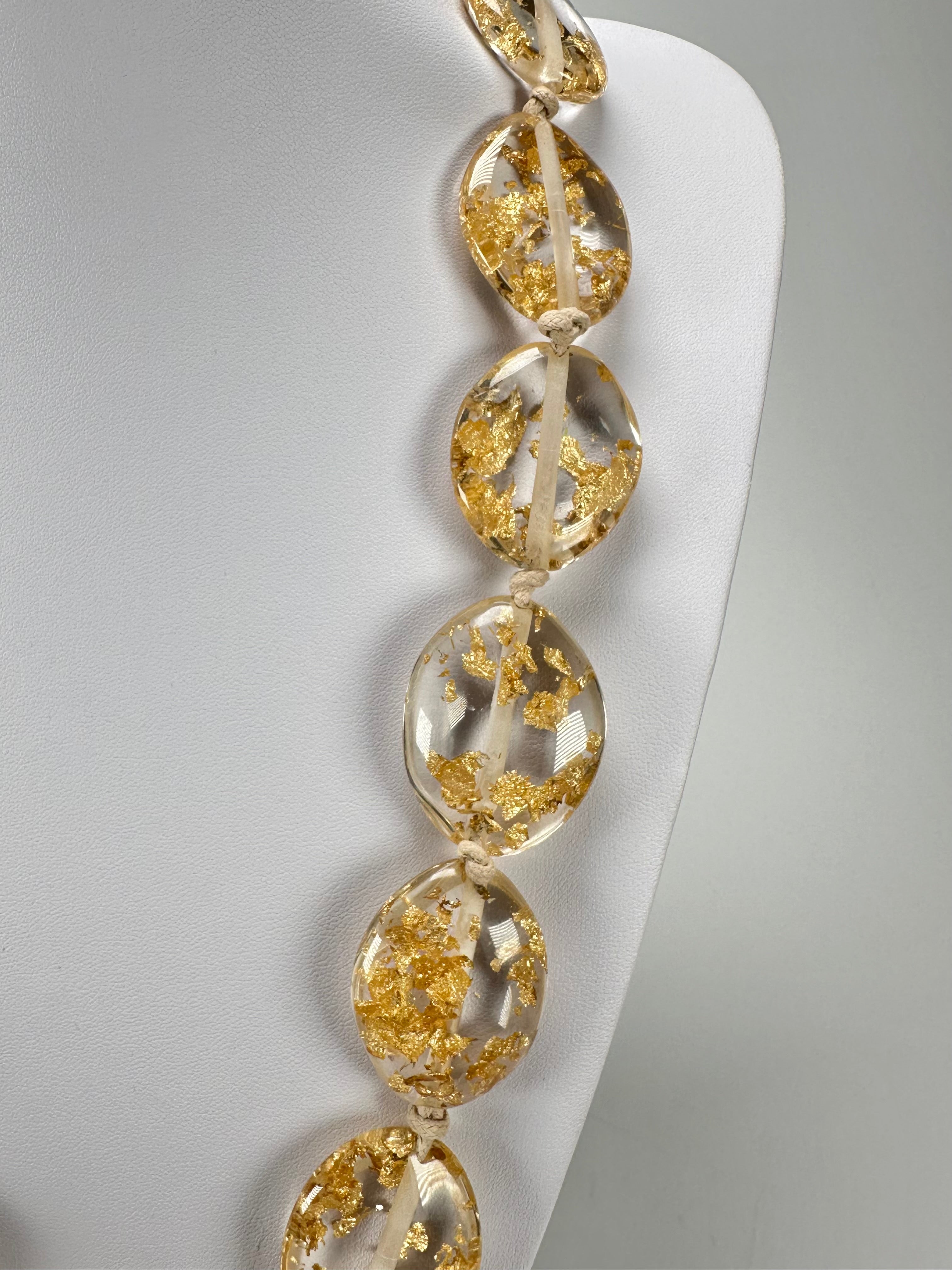 Jackie Brazil "Kathy" Gold Flakes Small Riverstones 70cm Necklace ( N3750 )