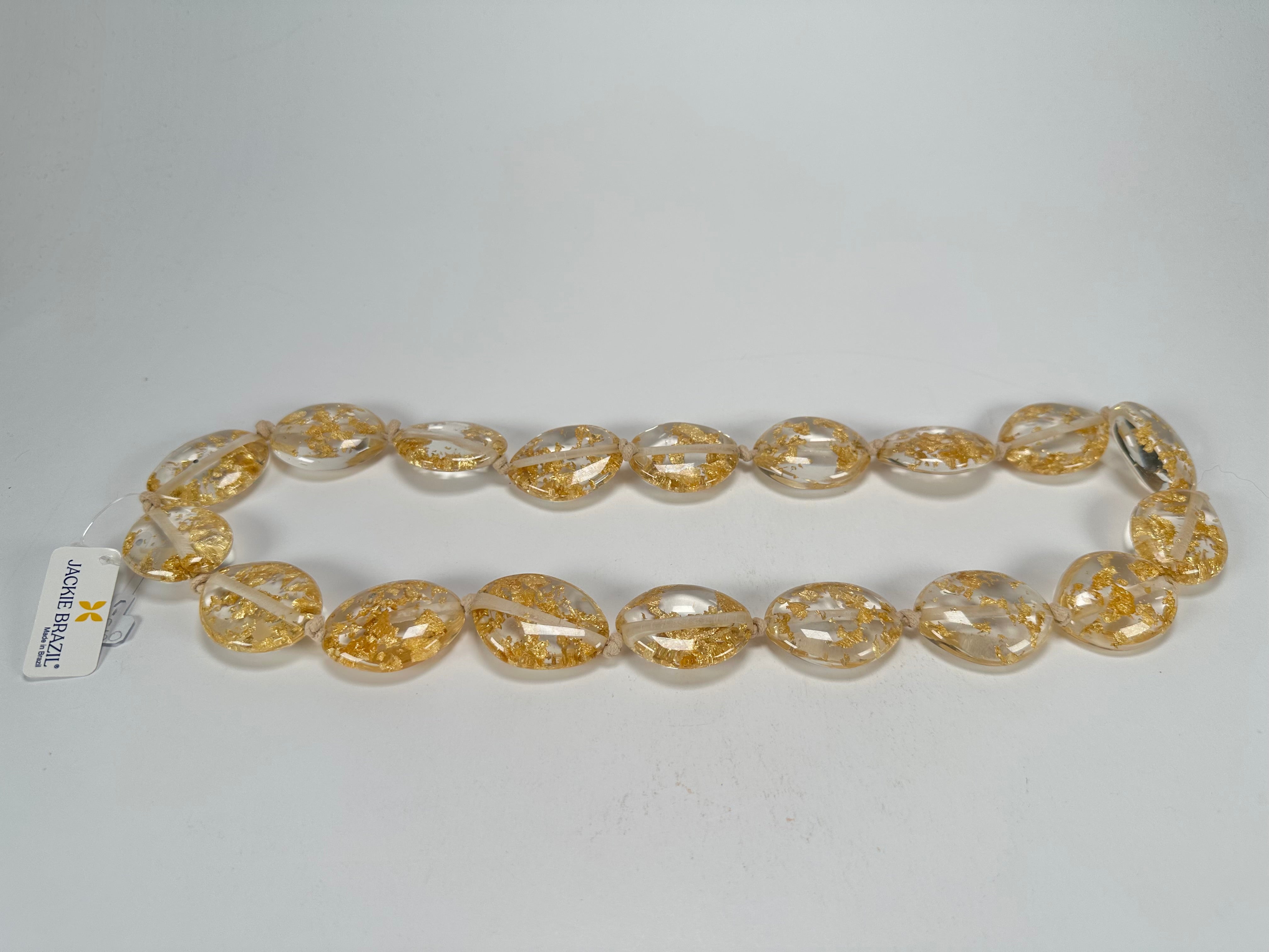 Jackie Brazil "Kathy" Gold Flakes Small Riverstones 70cm Necklace ( N3750 )