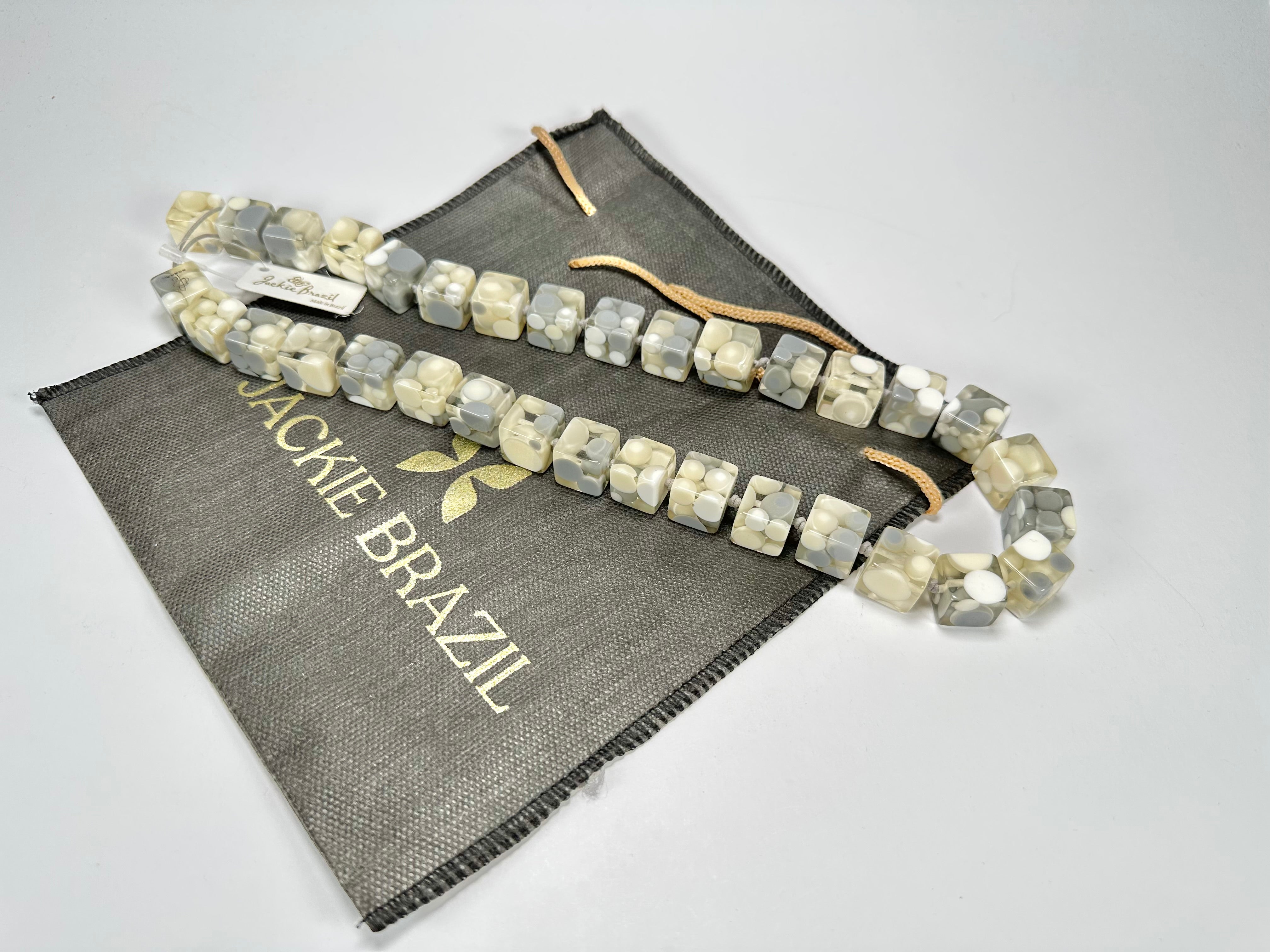 Jackie Brazil "Carlo Spotted Cubes" Cream Mix Spots Resin Necklace 50cm ( N1396 )
