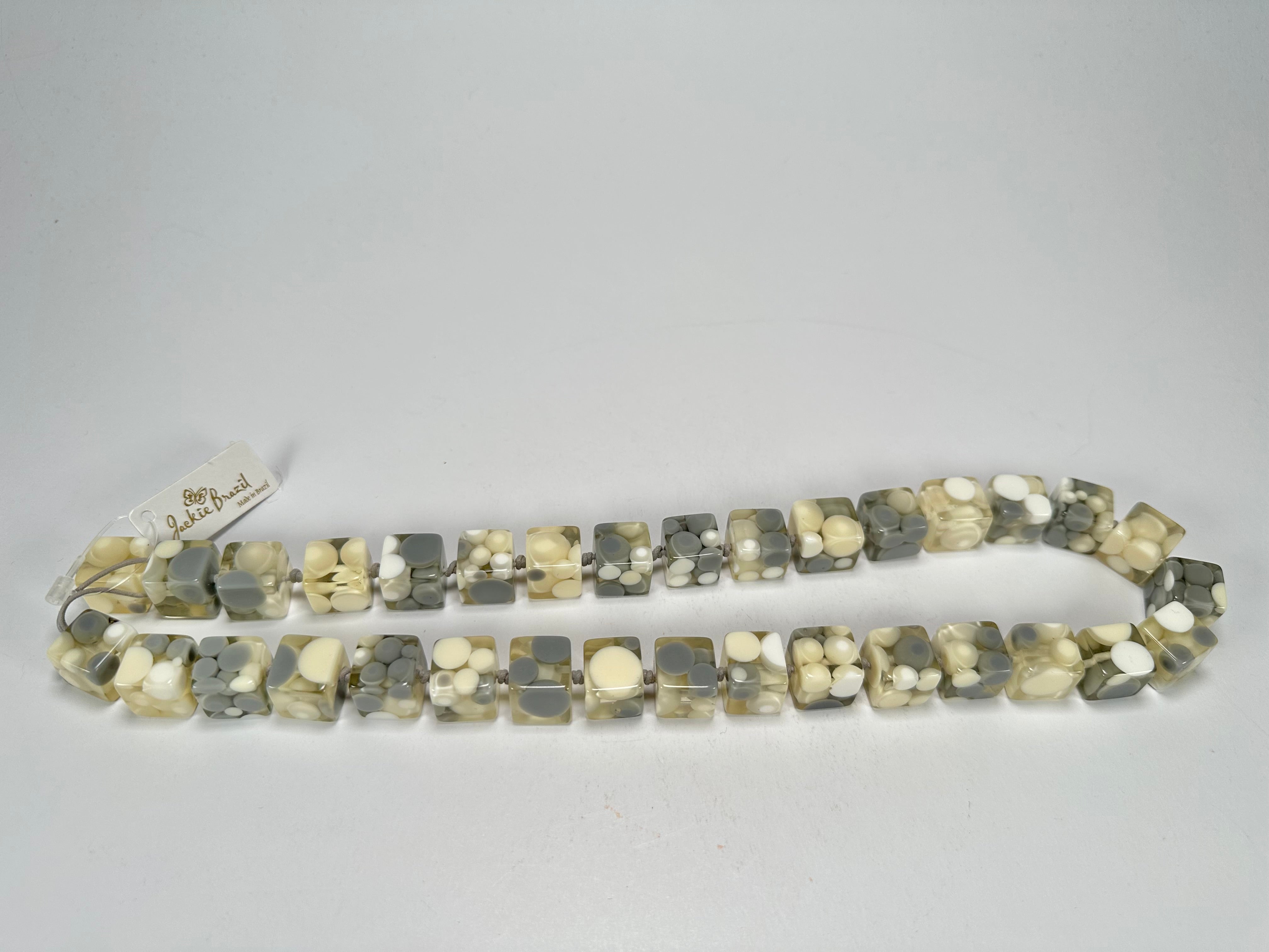 Jackie Brazil "Carlo Spotted Cubes" Cream Mix Spots Resin Necklace 50cm ( N1396 )