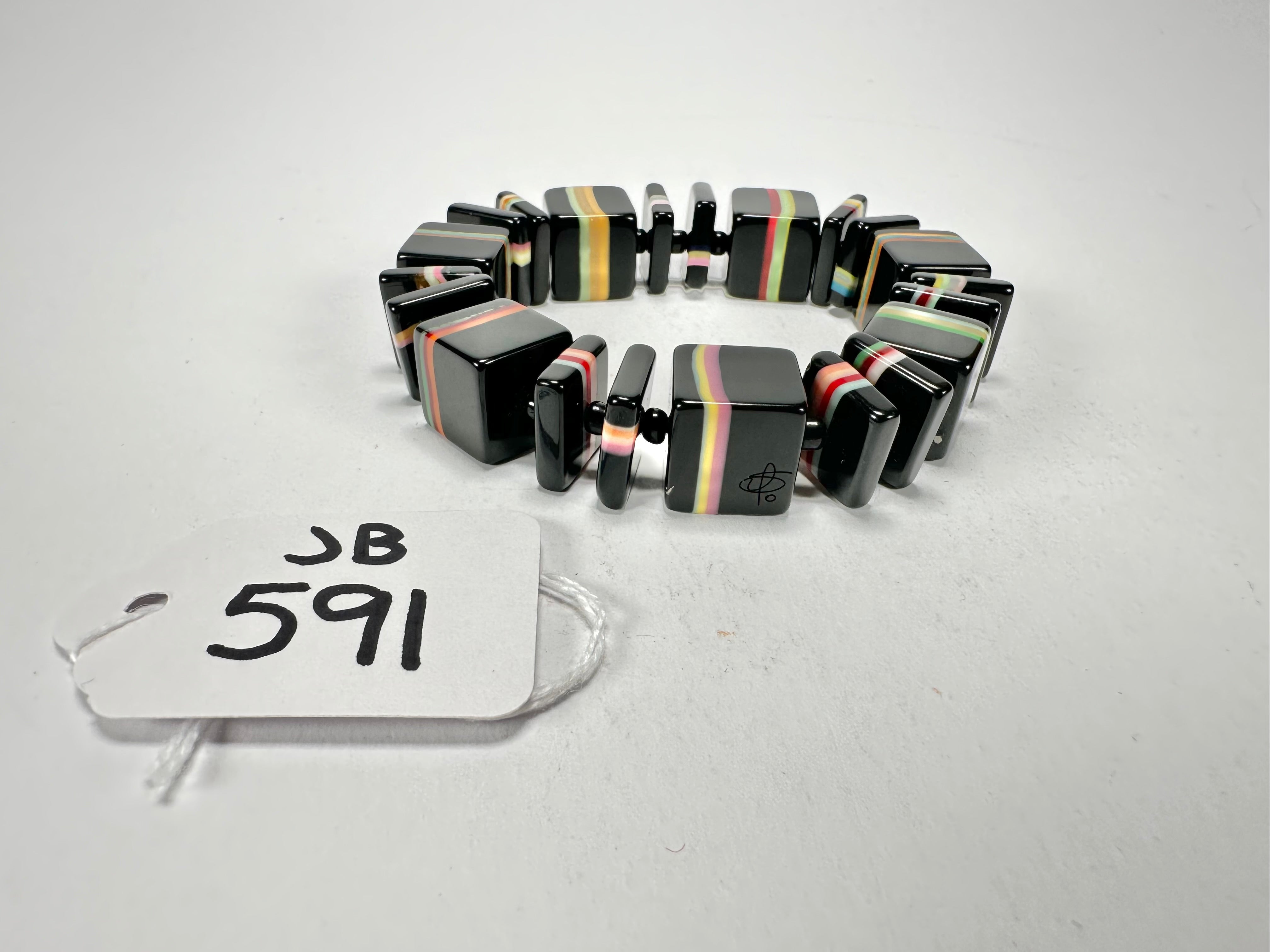 Jackie Brazil "Bar Code" Black & Liquorice Mix Squares Resin Bracelet ( B2201 )