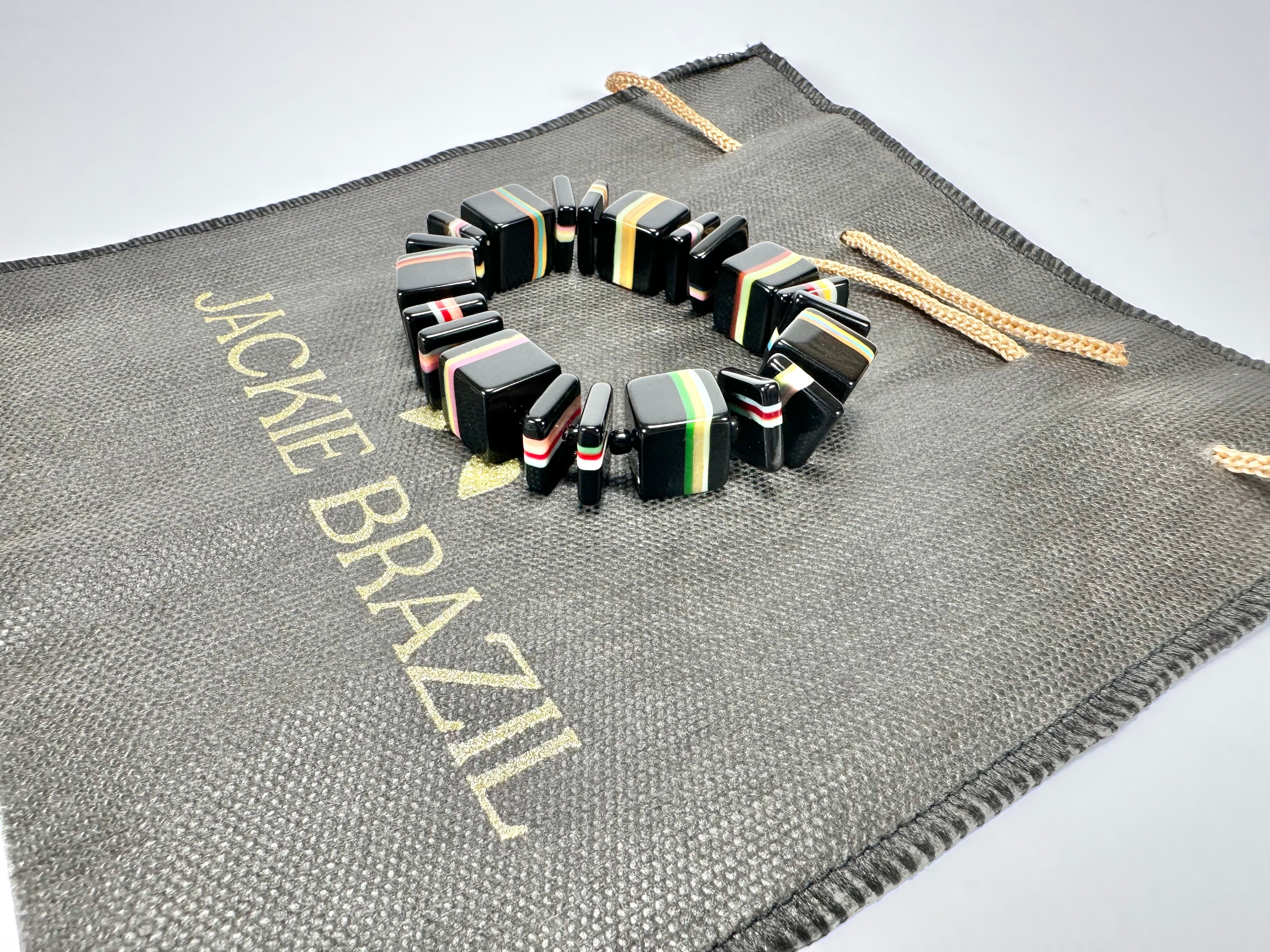 Jackie Brazil "Bar Code" Black & Liquorice Mix Squares Resin Bracelet ( B2201 )
