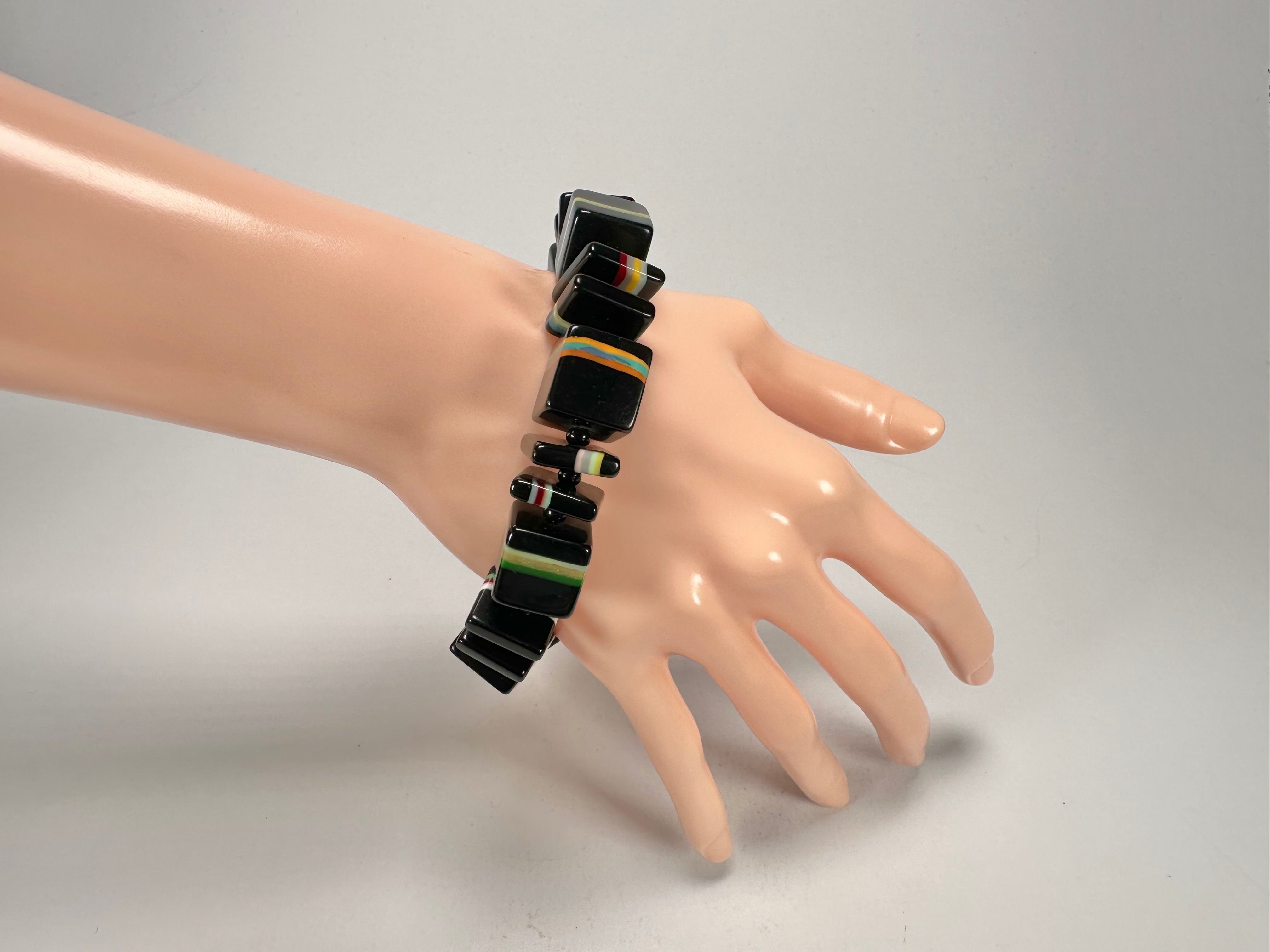 Jackie Brazil "Bar Code" Black & Liquorice Mix Squares Resin Bracelet ( B2201 )
