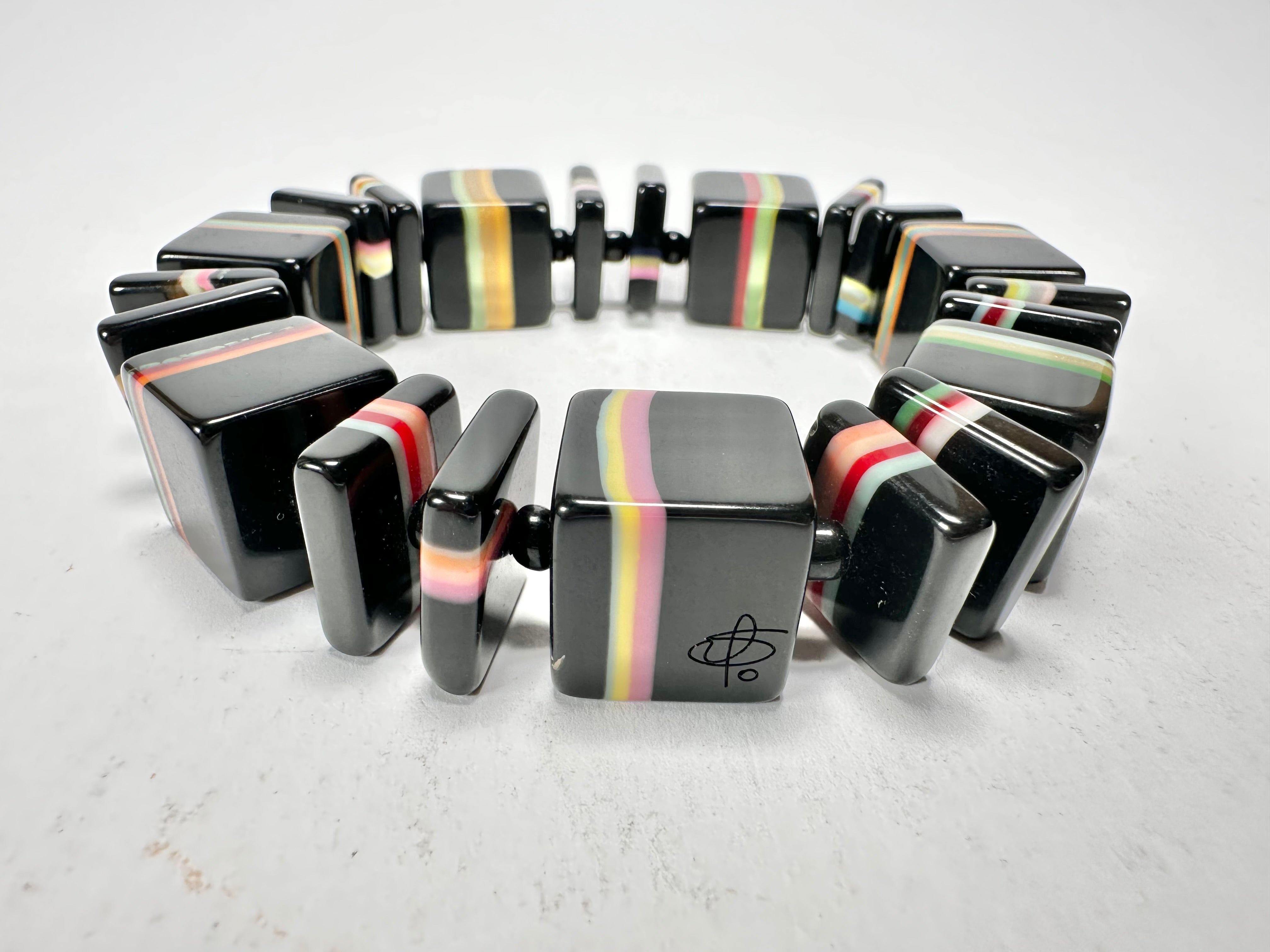 Jackie Brazil "Bar Code" Black & Liquorice Mix Squares Resin Bracelet ( B2201 )