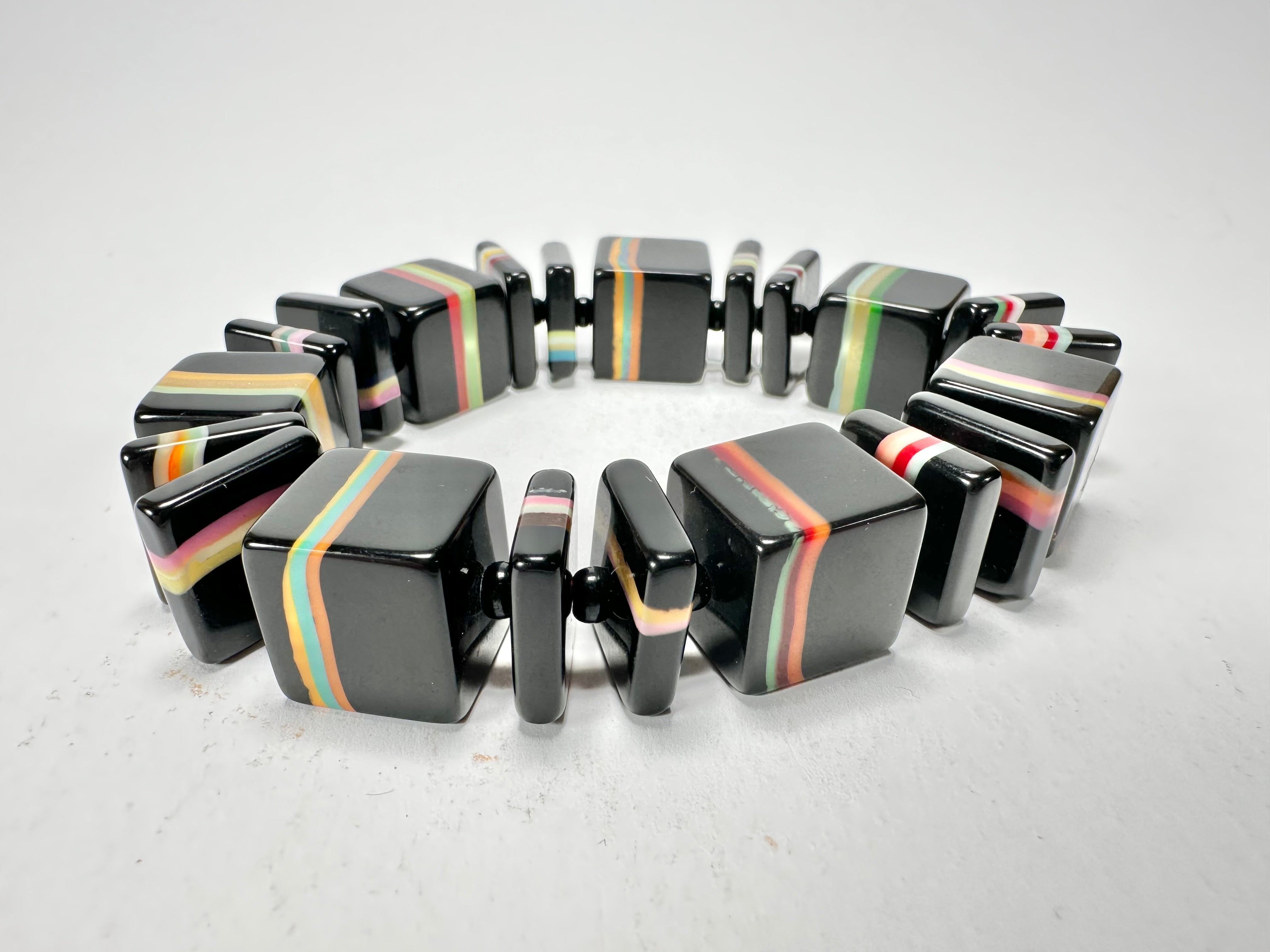 Jackie Brazil "Bar Code" Black & Liquorice Mix Squares Resin Bracelet ( B2201 )